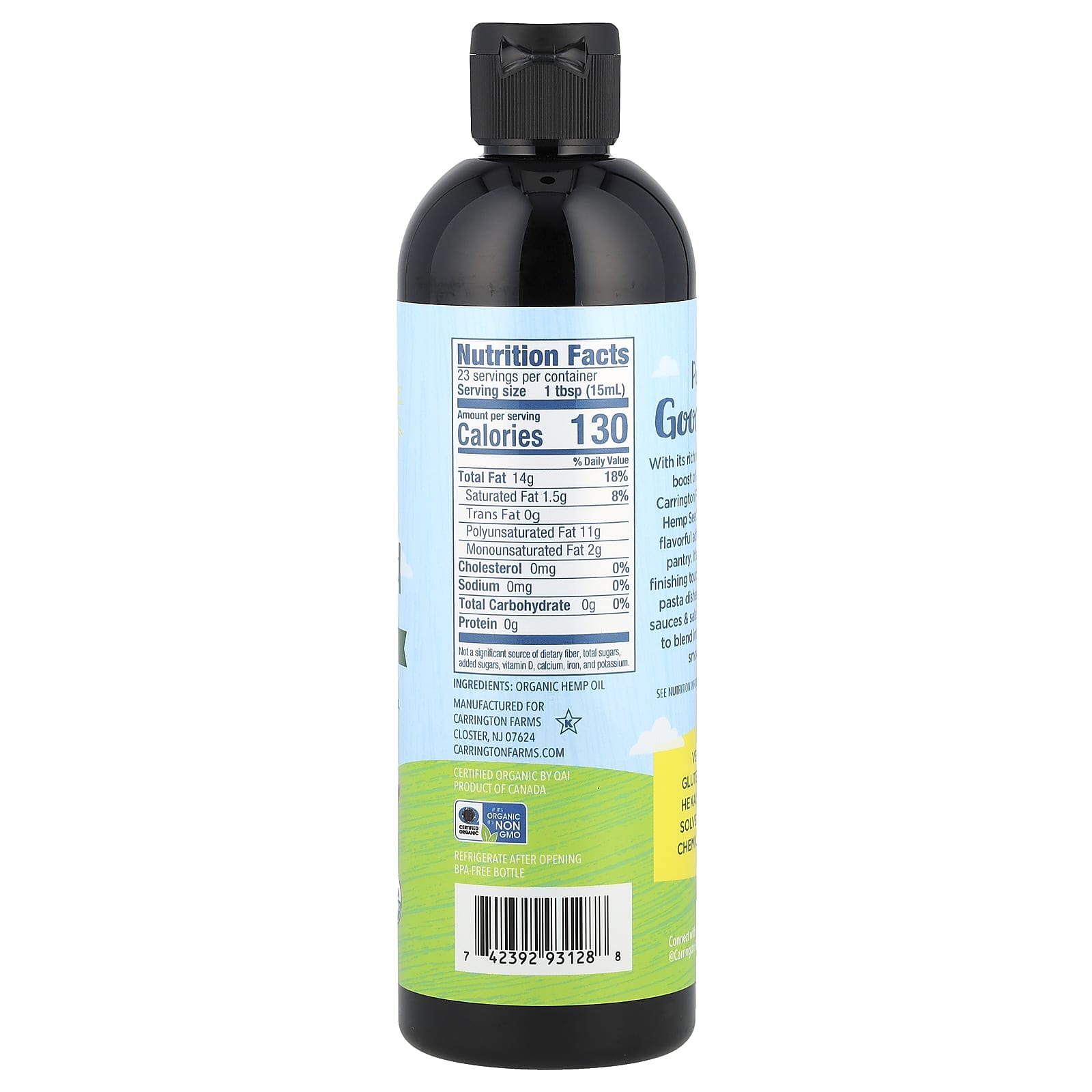 Cold Pressed Organic Hemp Seed Oil by Carrington Farms, 12 fl oz - Image 2