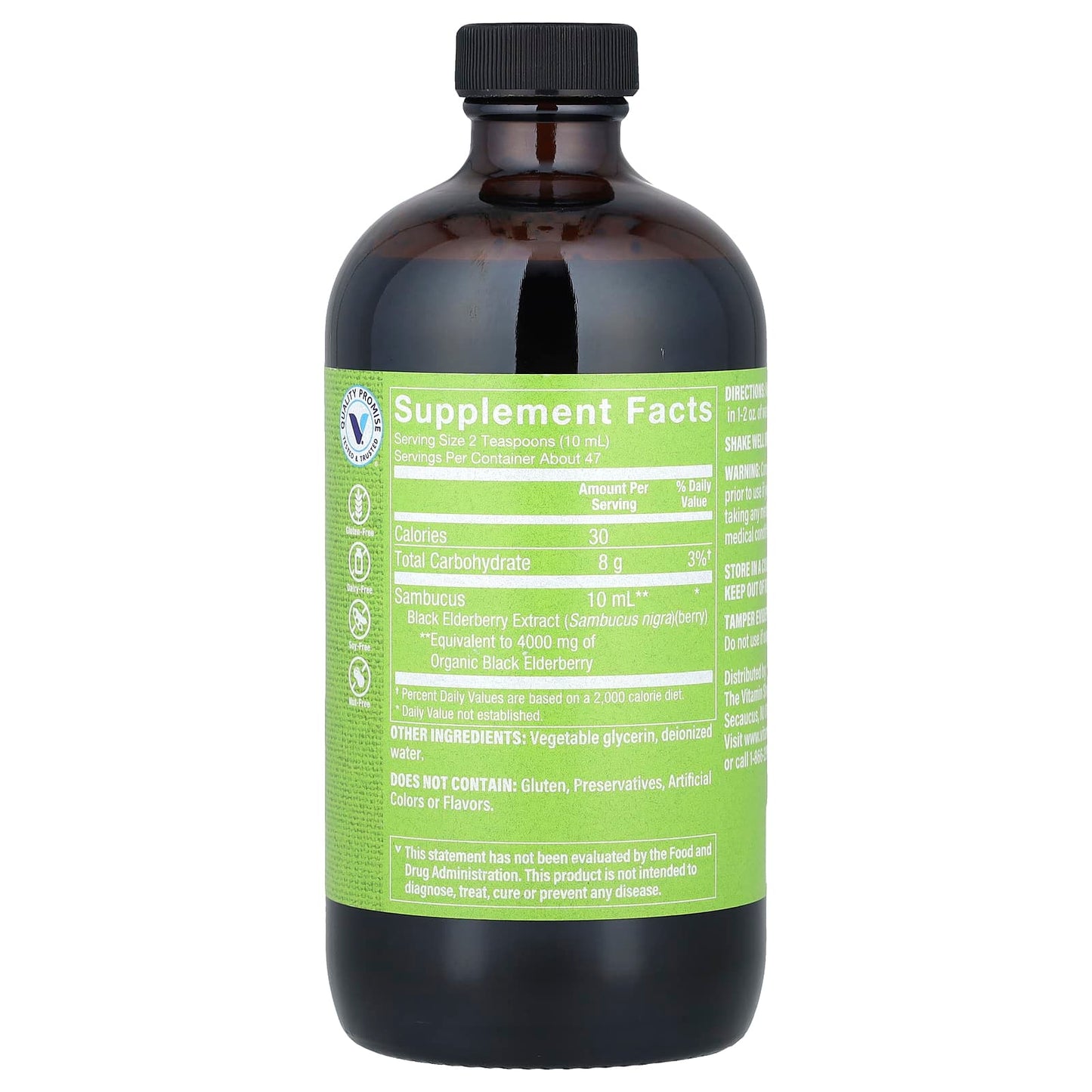 The Vitamin Shoppe, Sambucus Black Elderberry, Alcohol Free, 16 fl oz (473 ml)