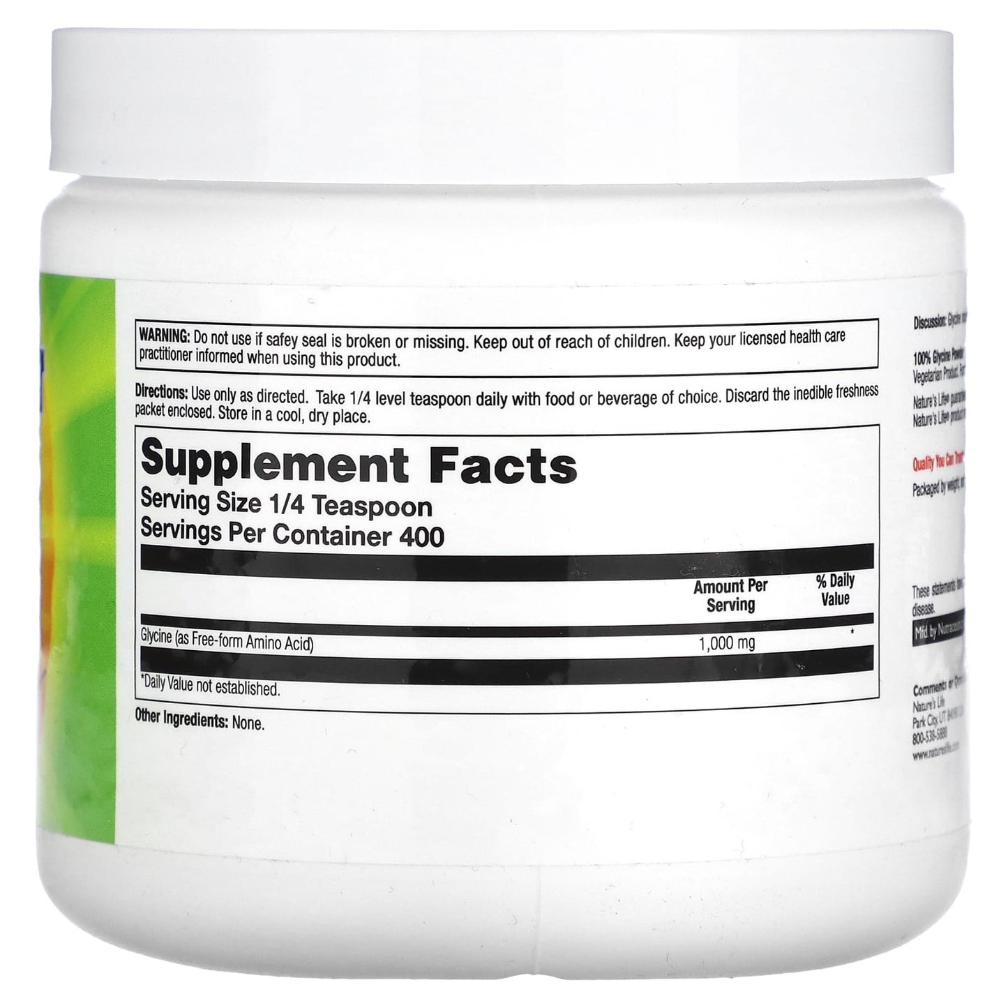 Nature's Life, Glycine Powder, Unflavored, 400 g - Image 2