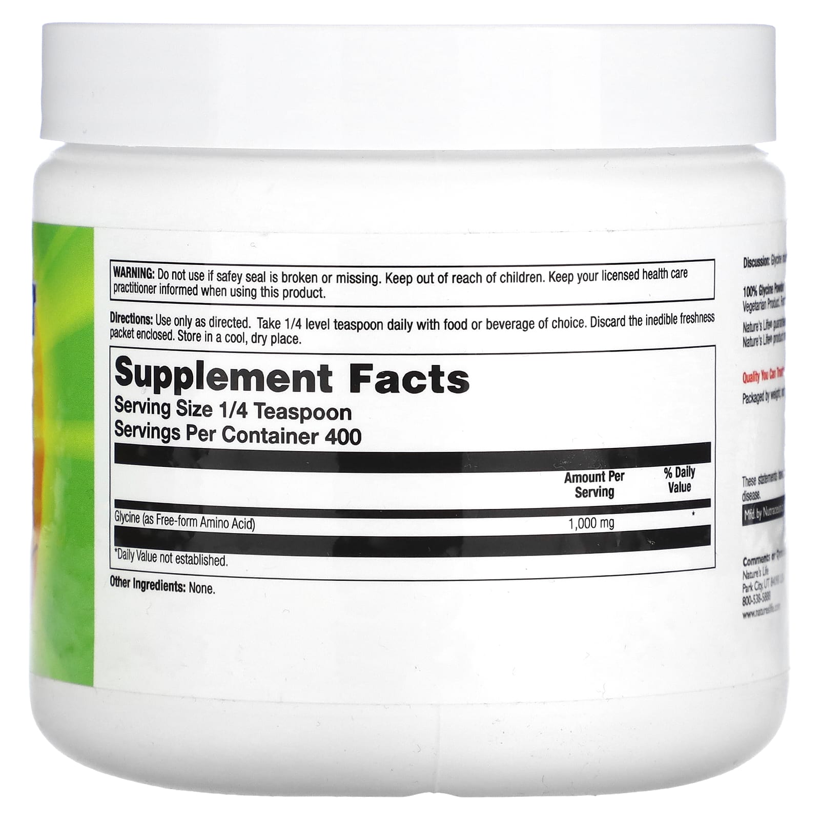 Nature's Life, Glycine Powder, Unflavored, 400 g - Image 2