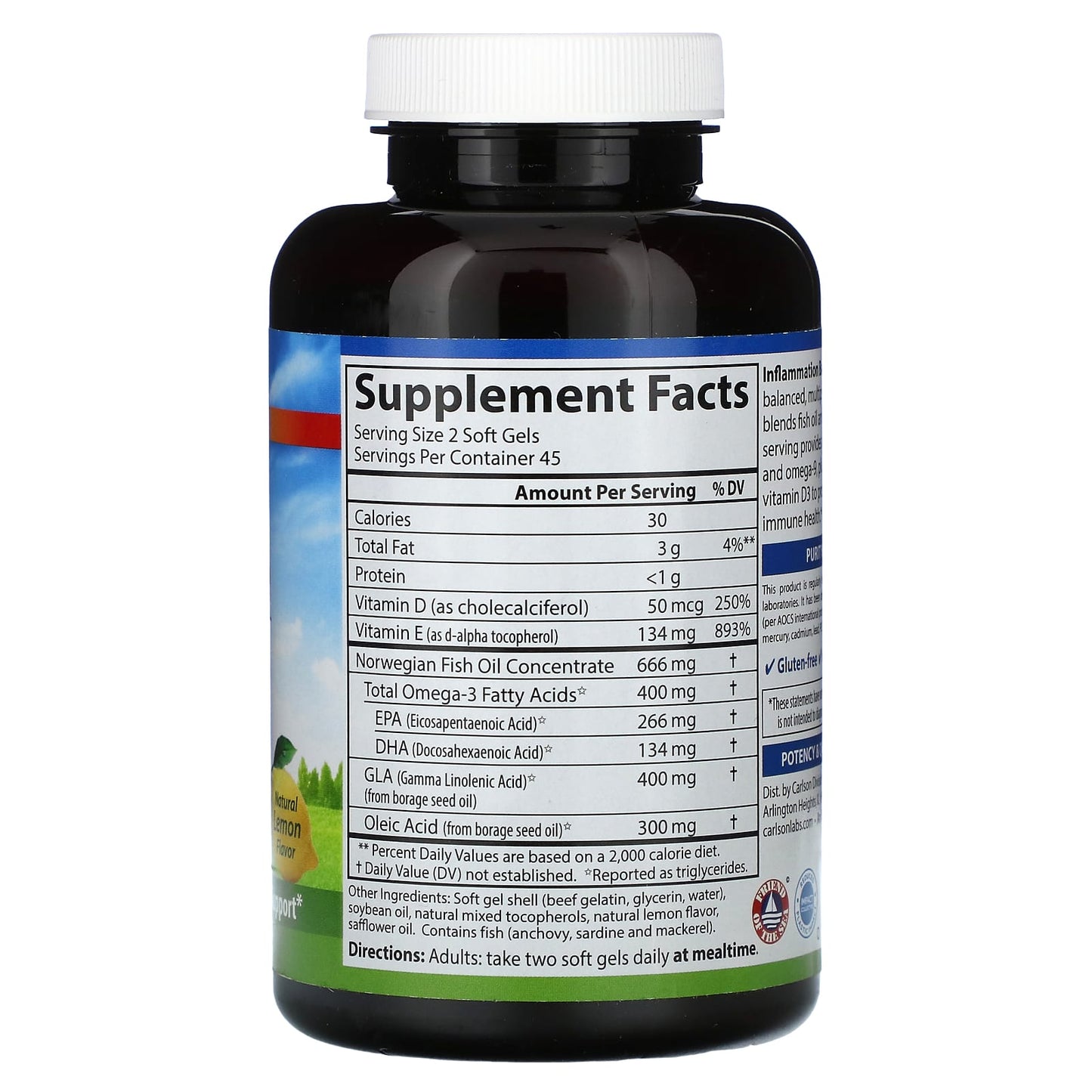 Carlson Inflammation Balance Omega-3 Fish Oil Supplement, 90 Soft Gels - Image 2