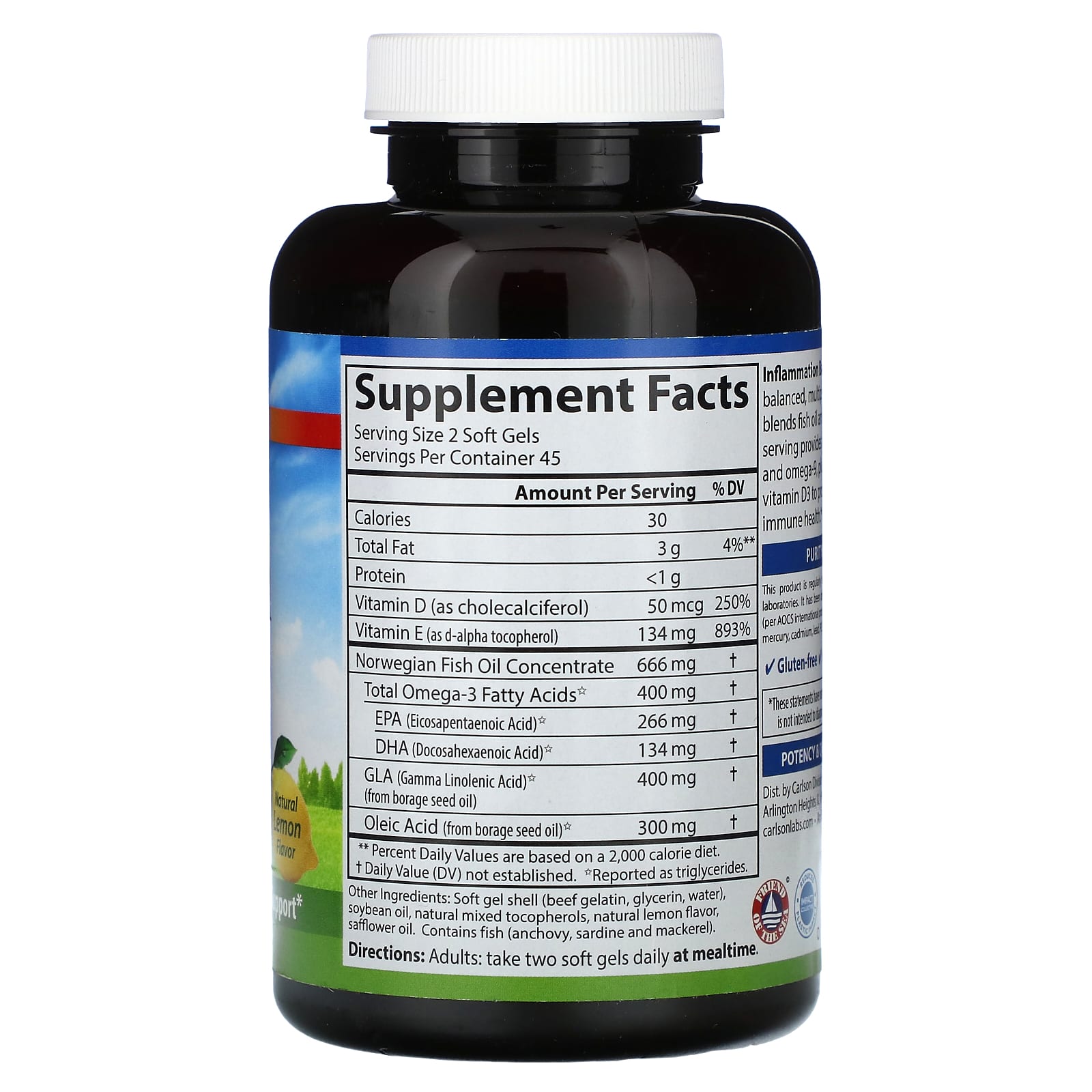Carlson Inflammation Balance Omega-3 Fish Oil Supplement, 90 Soft Gels - Image 2