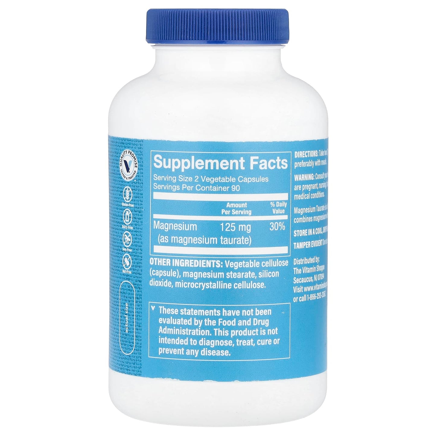 The Vitamin Shoppe, Magnesium Taurate, 180 Vegetable Capsules (62.5 mg per Capsule) - Image 2