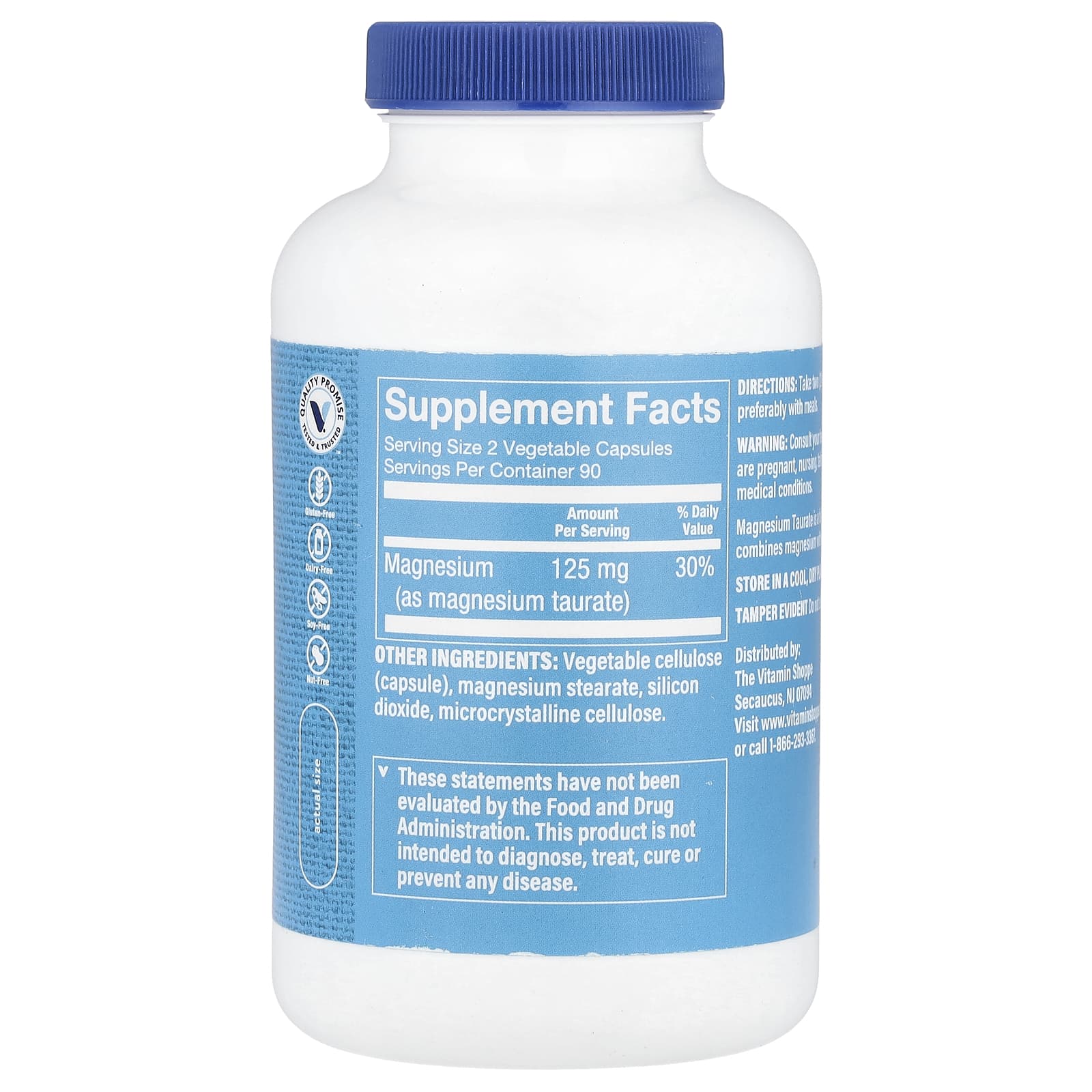 The Vitamin Shoppe, Magnesium Taurate, 180 Vegetable Capsules (62.5 mg per Capsule) - Image 2