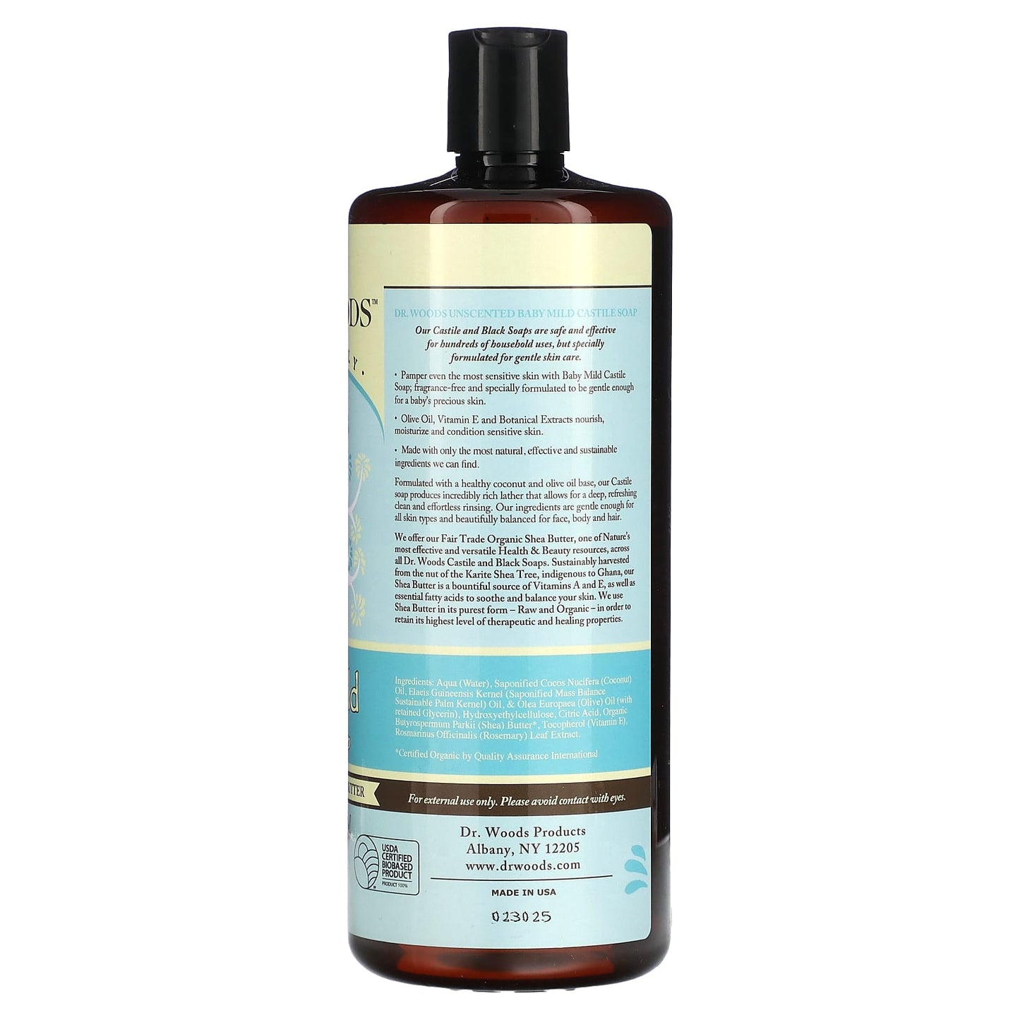 Dr. Woods Baby Mild Castile Soap with Fair Trade Shea Butter - Unscented, 32 fl oz - Image 2