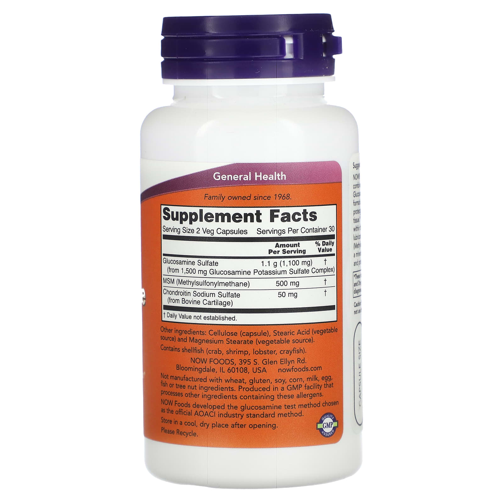 NOW Foods, Glucosamine & MSM, 60 Veg Capsules - Image 2