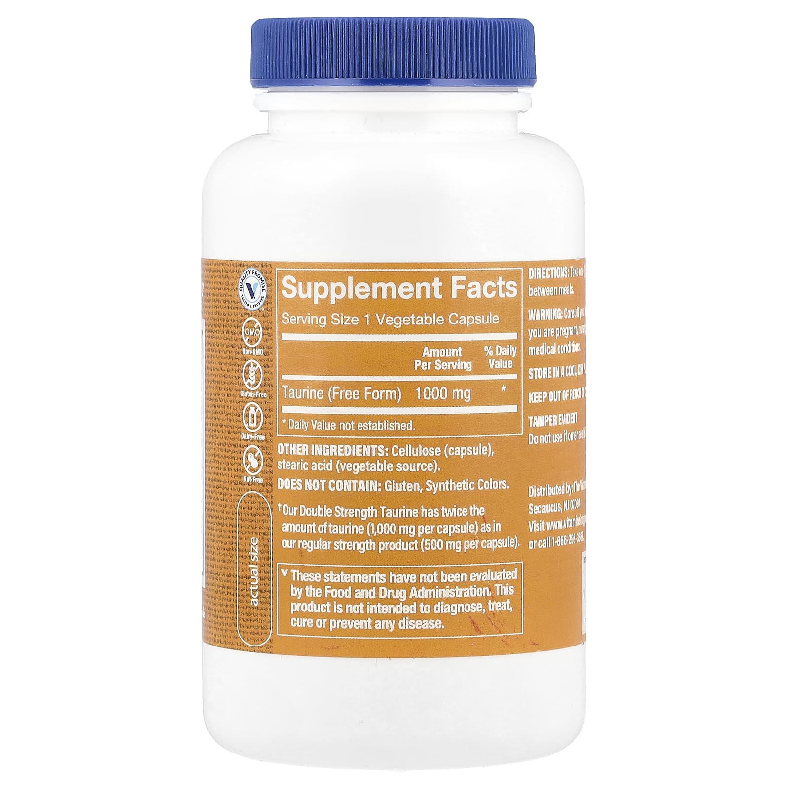 The Vitamin Shoppe, Double Strength Taurine, 1,000 mg, 100 Vegetable Capsules