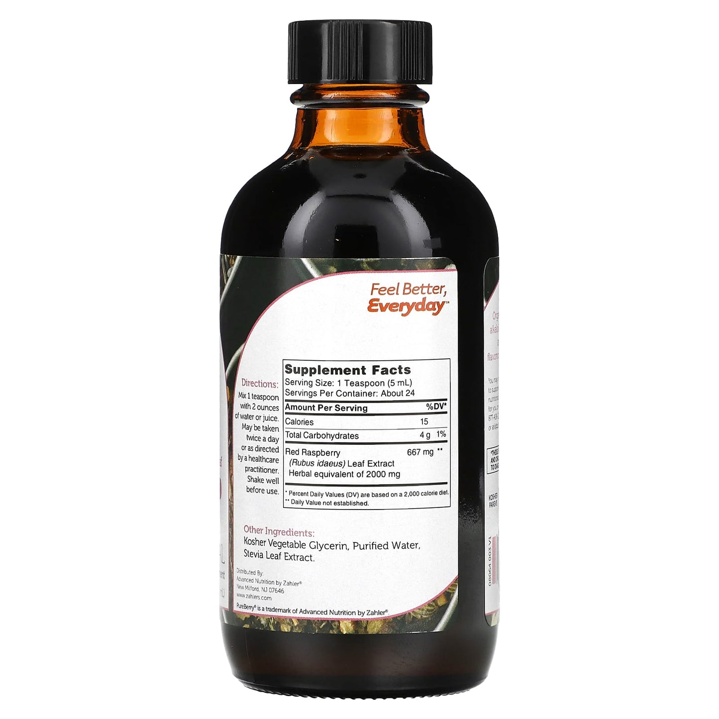 Zahler, PureBerry, Alcohol Free Liquid Red Raspberry Leaf, 4 fl oz (118.3 ml) - Image 2