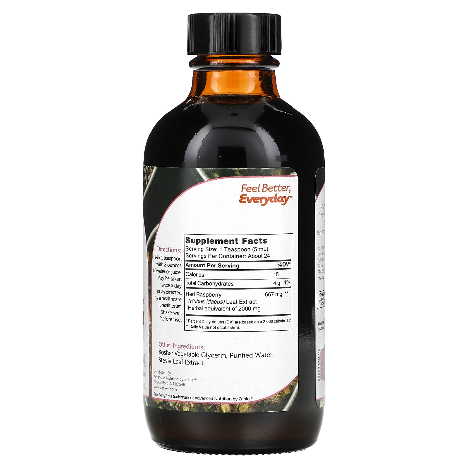 Zahler, PureBerry, Alcohol Free Liquid Red Raspberry Leaf, 4 fl oz (118.3 ml) - Image 2