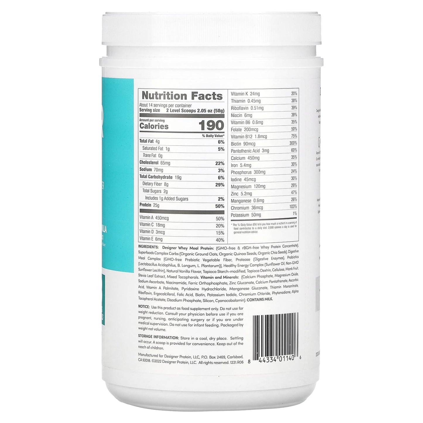 Designer Wellness Vanilla Bean Meal Replacement Protein Powder - 1.72 lb - Image 2