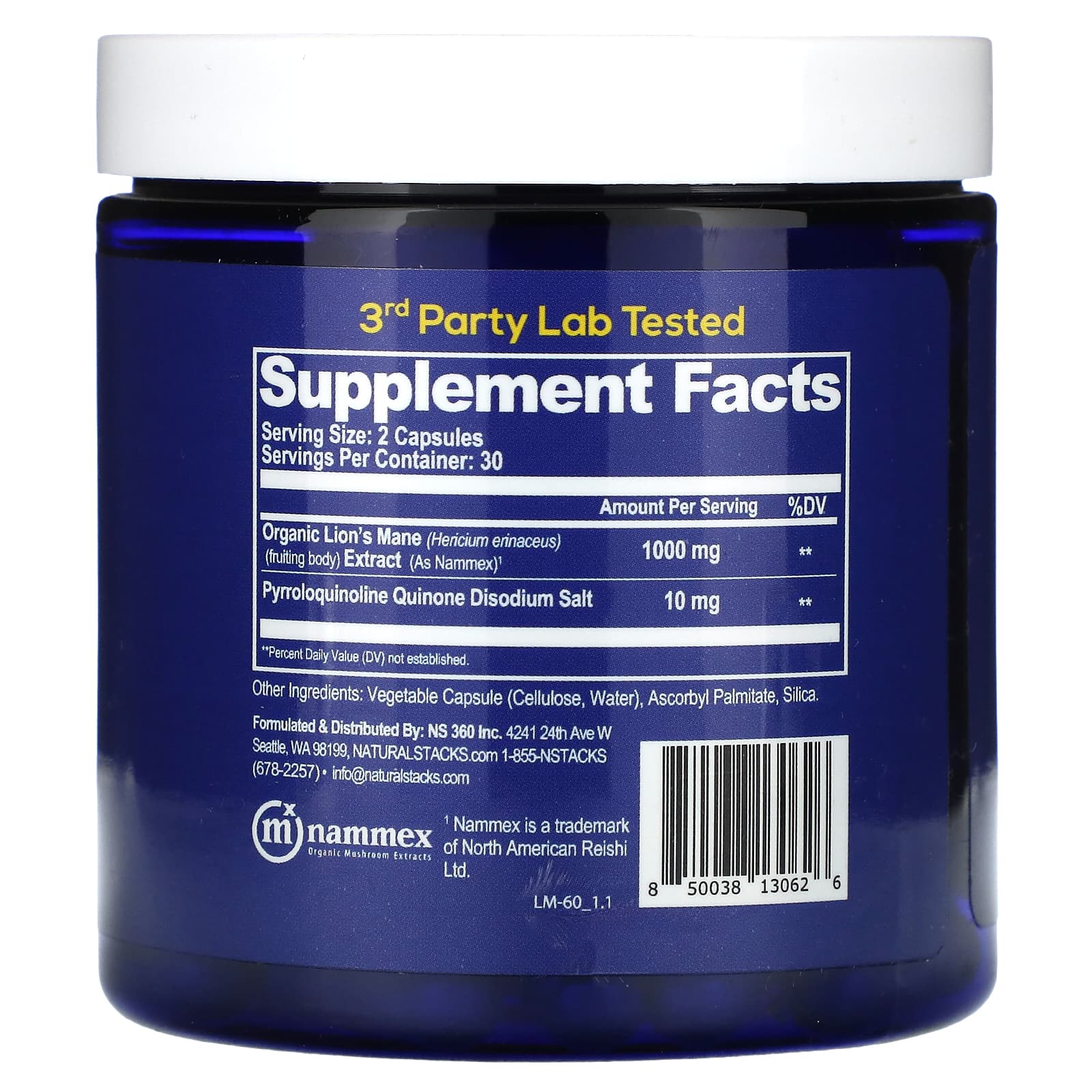 Natural Stacks, Lions Mane+ PQQ, 60 Vegan Capsules - Image 2