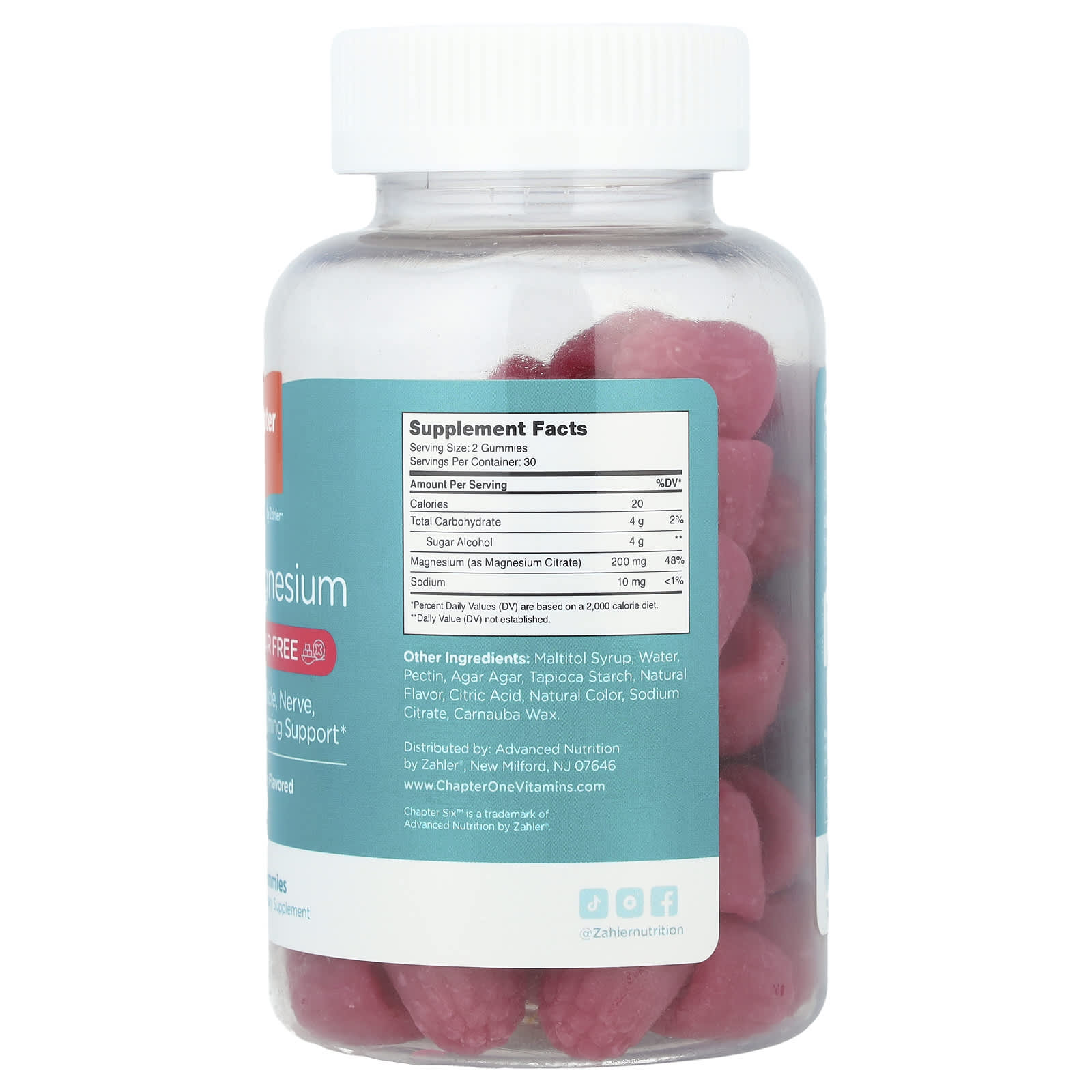 Chapter Six, Magnesium Gummies, Sugar Free, Raspberry, 60 Gummies (100 mg per Gummy)