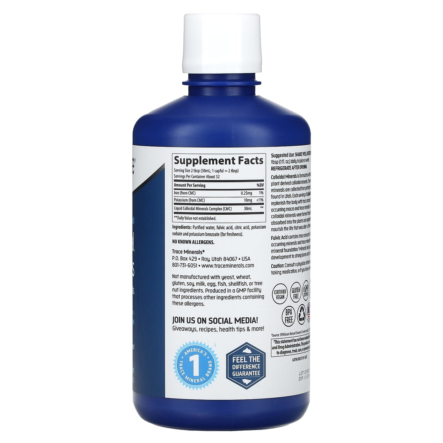 Trace, Collodial Minerals, Unflavored, 32 fl oz (946 ml) - Image 2