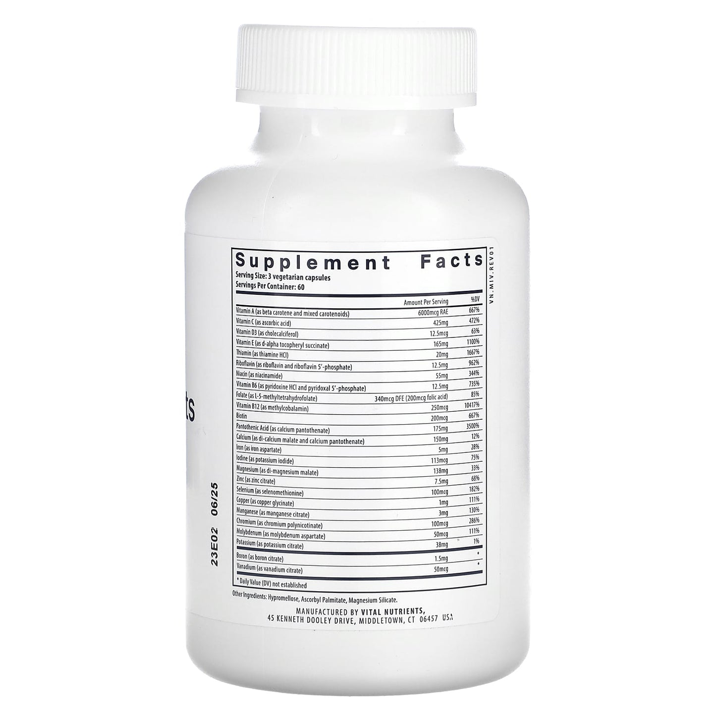 Vital Nutrients, Multi-Nutrients (with Copper & Iron), 180 Vegetarian Capsules - Image 2