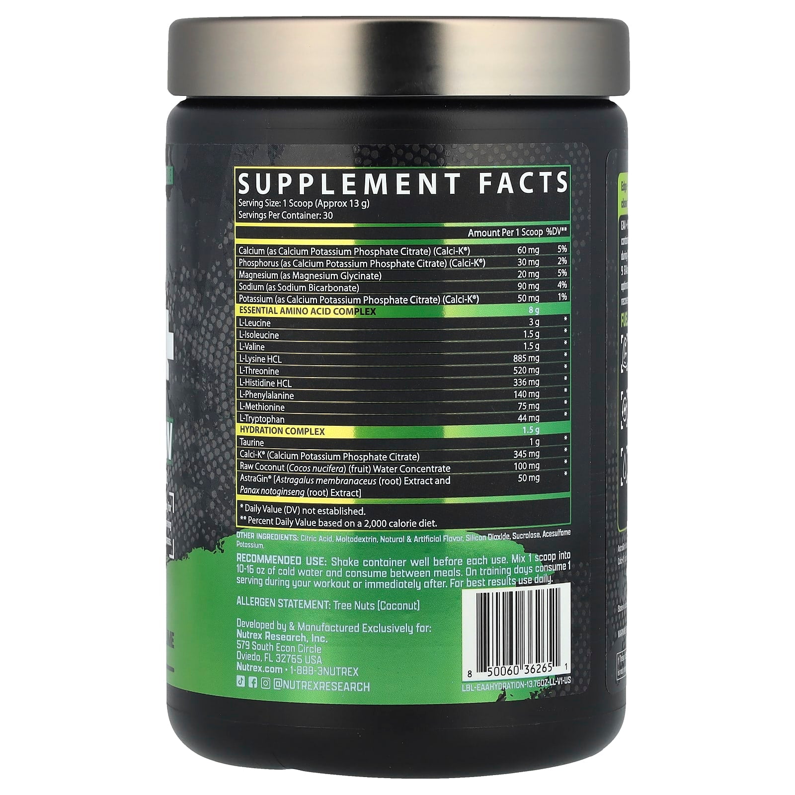 Nutrex Research, EAA + Hydration, Lemon Lime, 13.76 oz (390 g) - Image 2