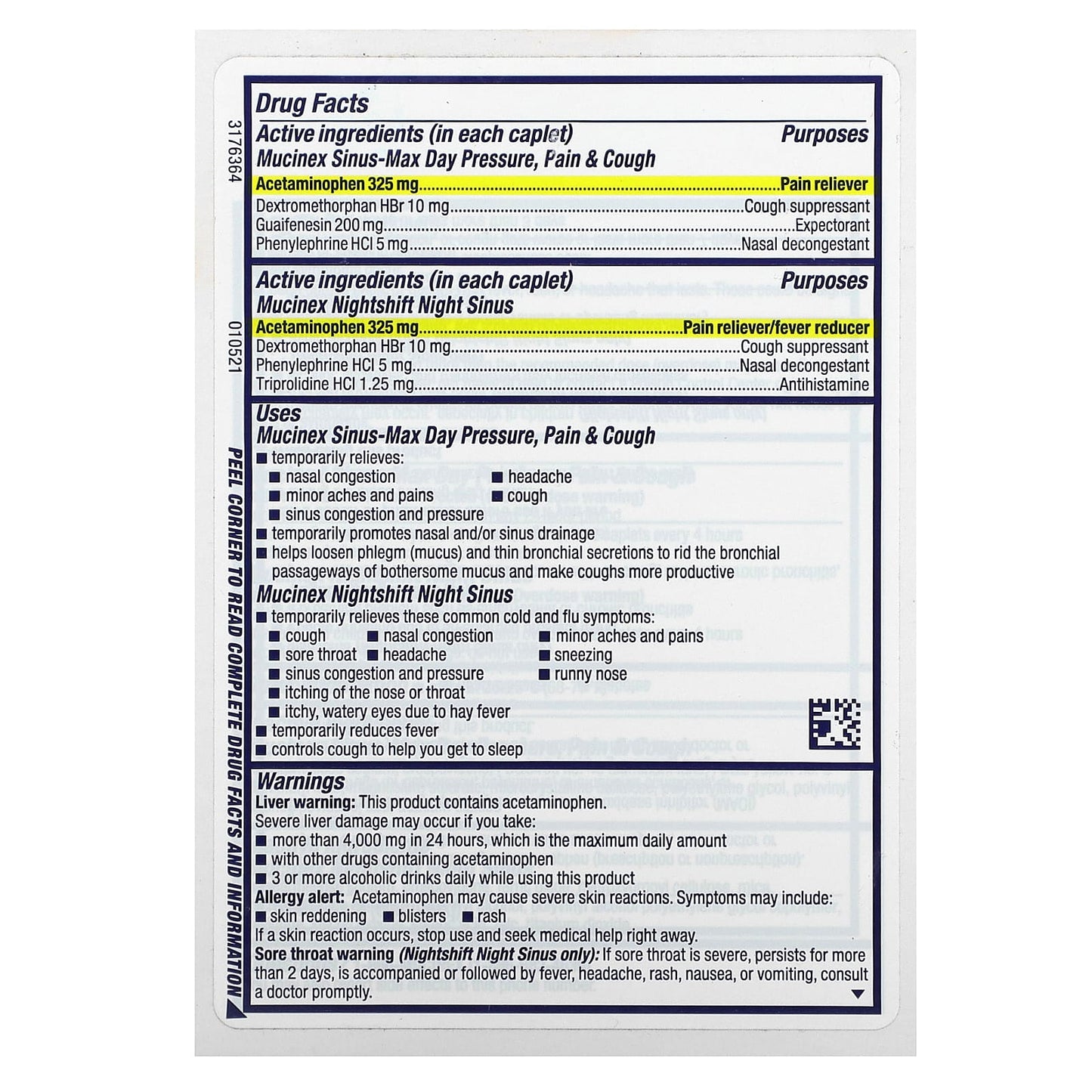Mucinex, Sinus-Max Day and Nightshift Night Sinus, Maximum Strength, For Ages 12+, 2 Bottles, 20 Caplets - Image 2