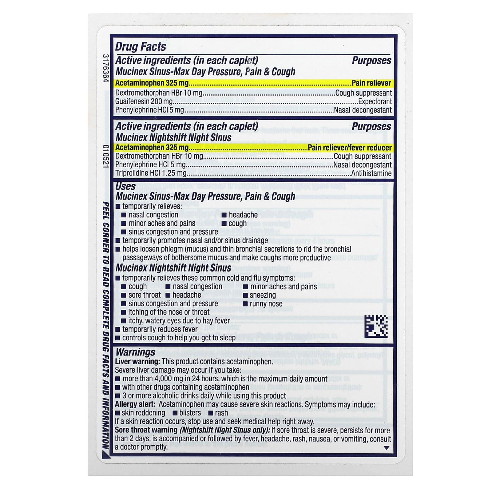 Mucinex, Sinus-Max Day and Nightshift Night Sinus, Maximum Strength, For Ages 12+, 2 Bottles, 20 Caplets - Image 2