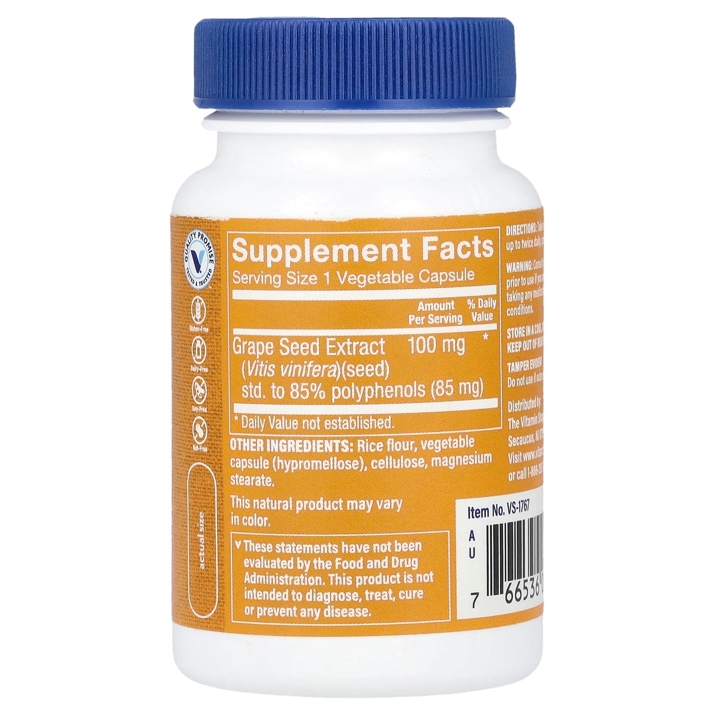 The Vitamin Shoppe, Grape Seed Extract, 100 mg, 60 Vegetable Capsules - Image 2