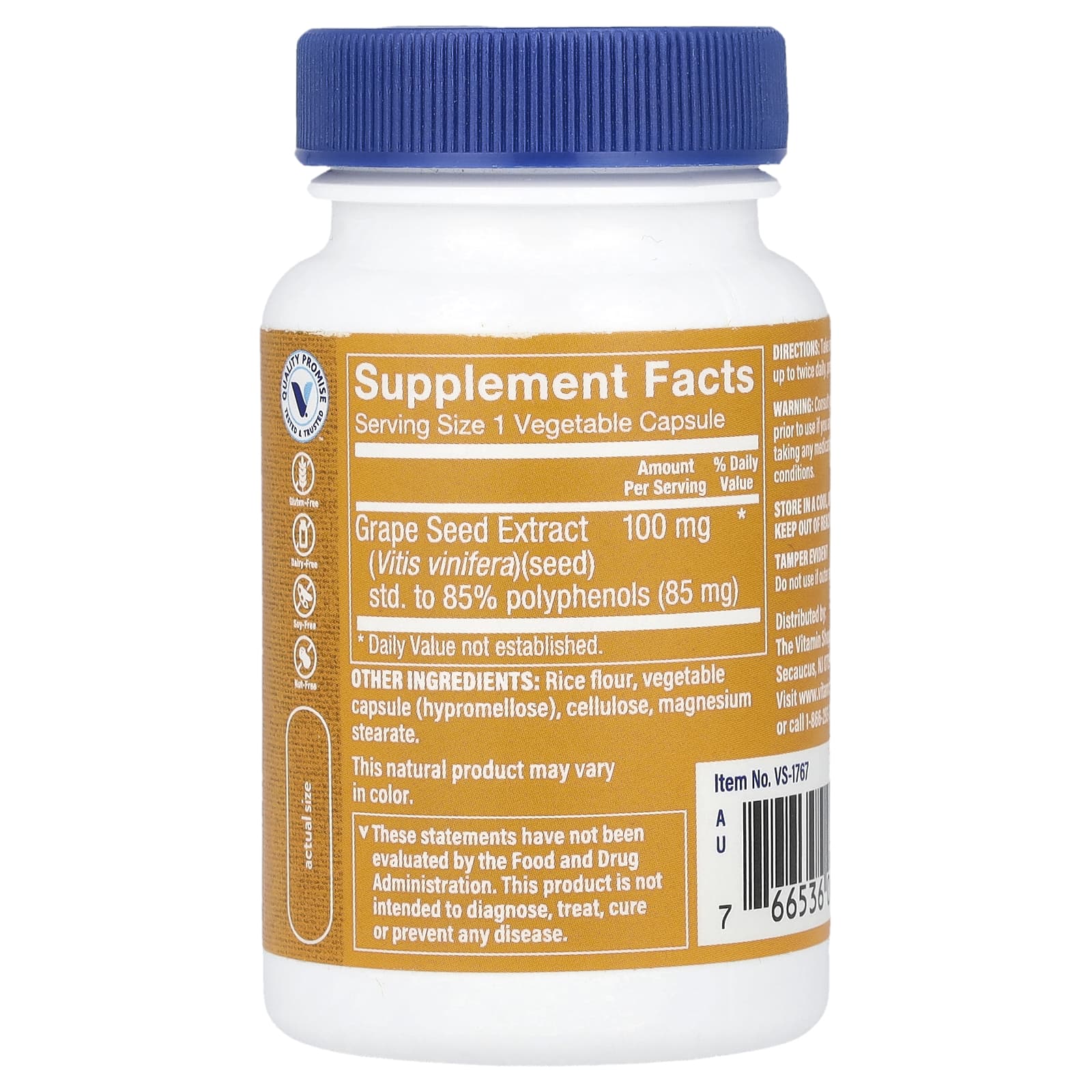 The Vitamin Shoppe, Grape Seed Extract, 100 mg, 60 Vegetable Capsules - Image 2