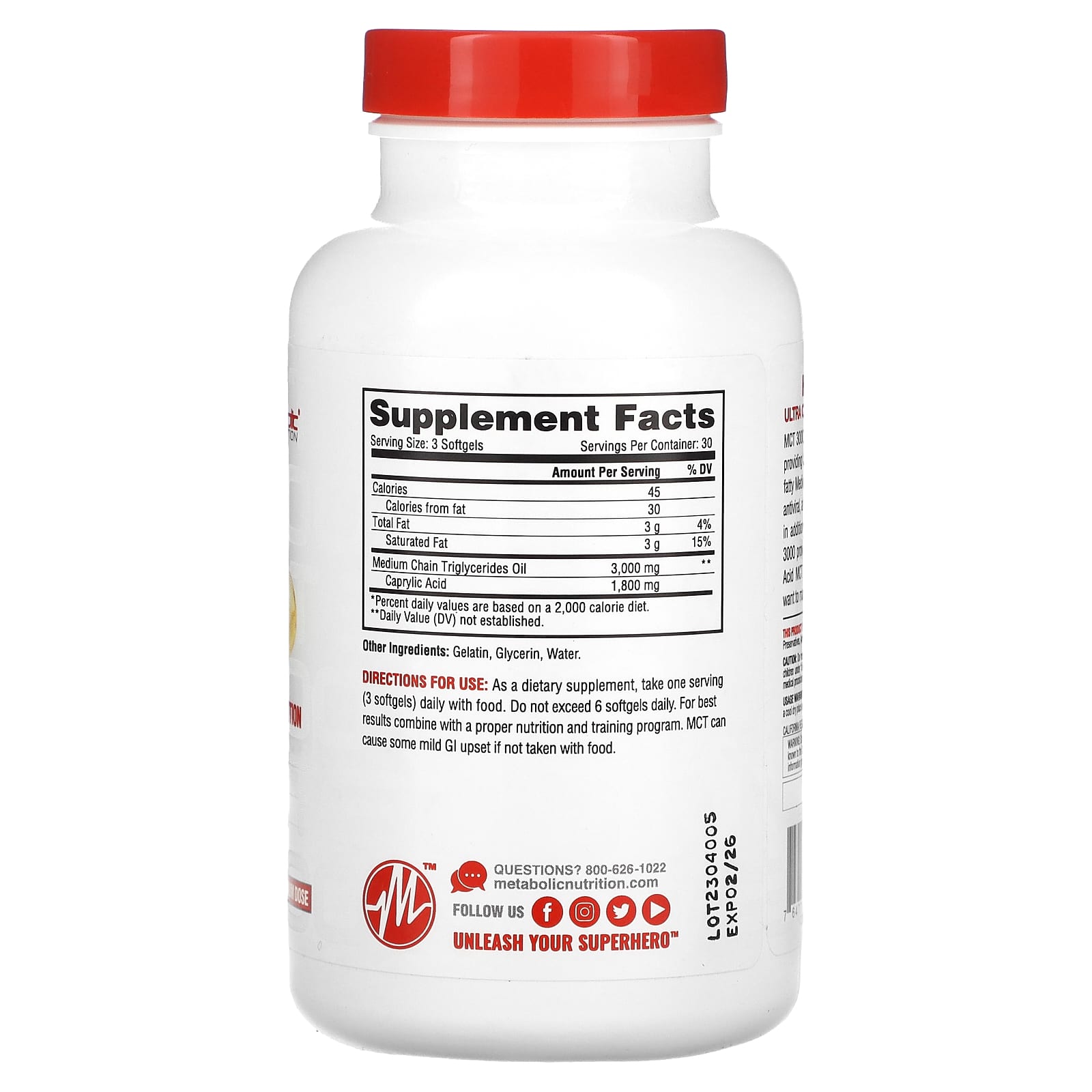 Metabolic Nutrition, MCT 3000, 90 Softgels (1,000 mg per Softgel) - Image 2