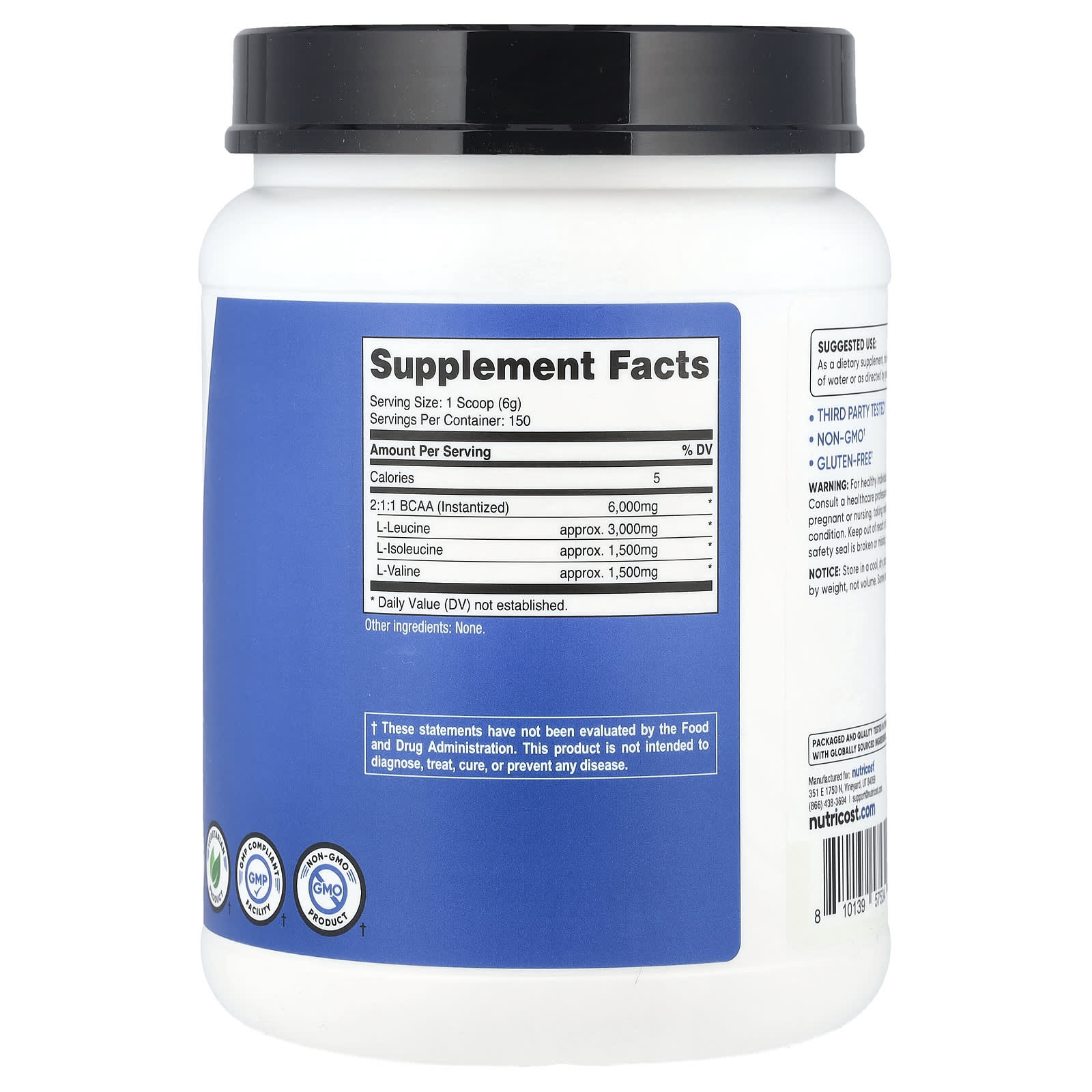 Nutricost, Performance, BCAA, Unflavored, 2 lb (900 g) - Image 2