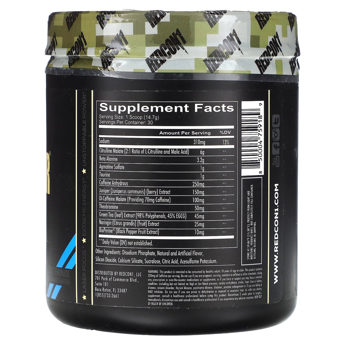 Redcon1, Total War, Pre-Workout, Blue Lemonade, 15.56 oz (441 g) - Image 2