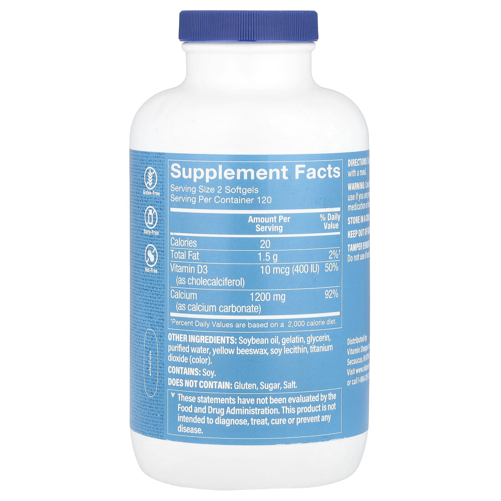 The Vitamin Shoppe, Calcium1200 With Vitamin D3, 240 Softgels - Image 2