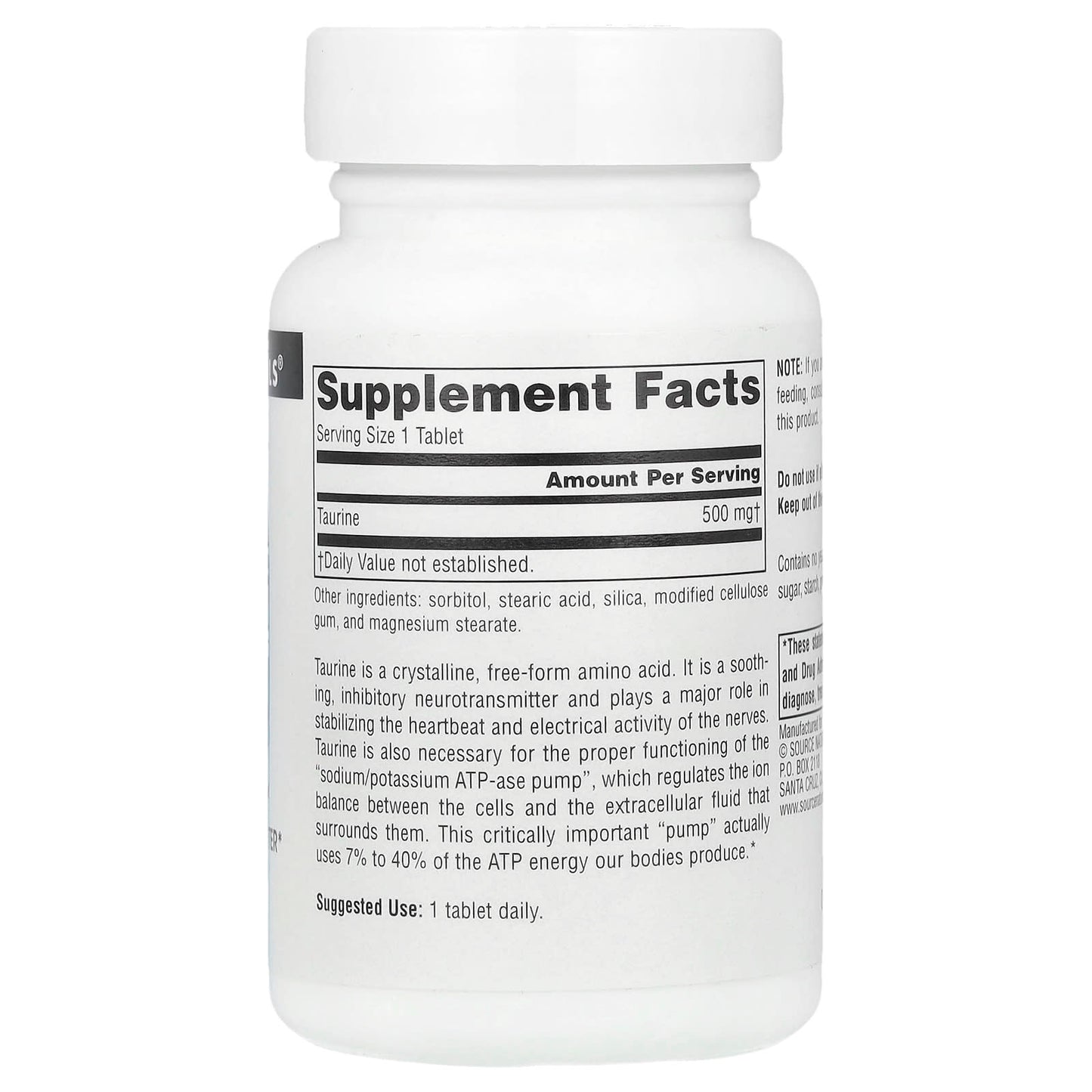 Source Naturals, Taurine, 500 mg, 60 Tablets - Image 2