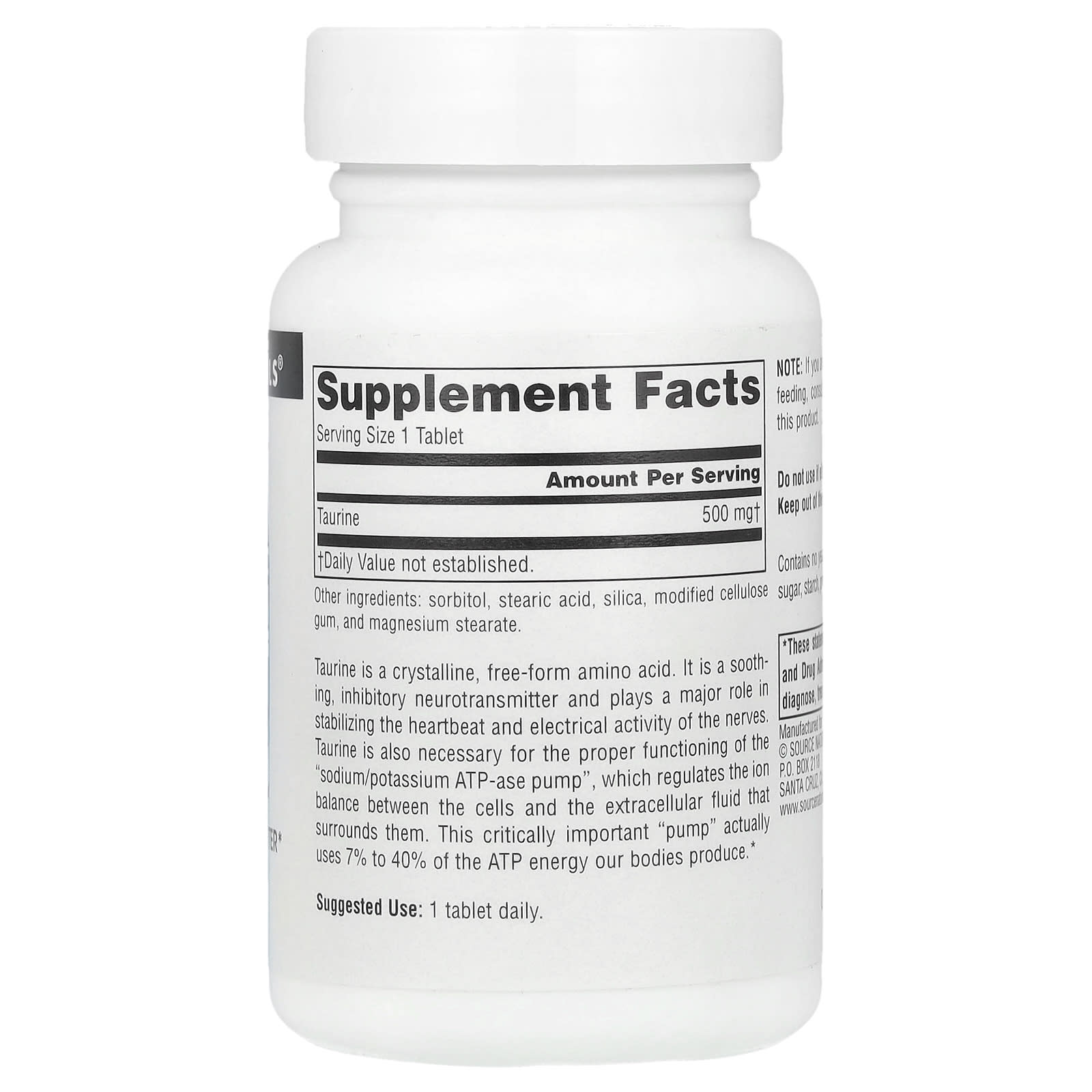 Source Naturals, Taurine, 500 mg, 60 Tablets - Image 2