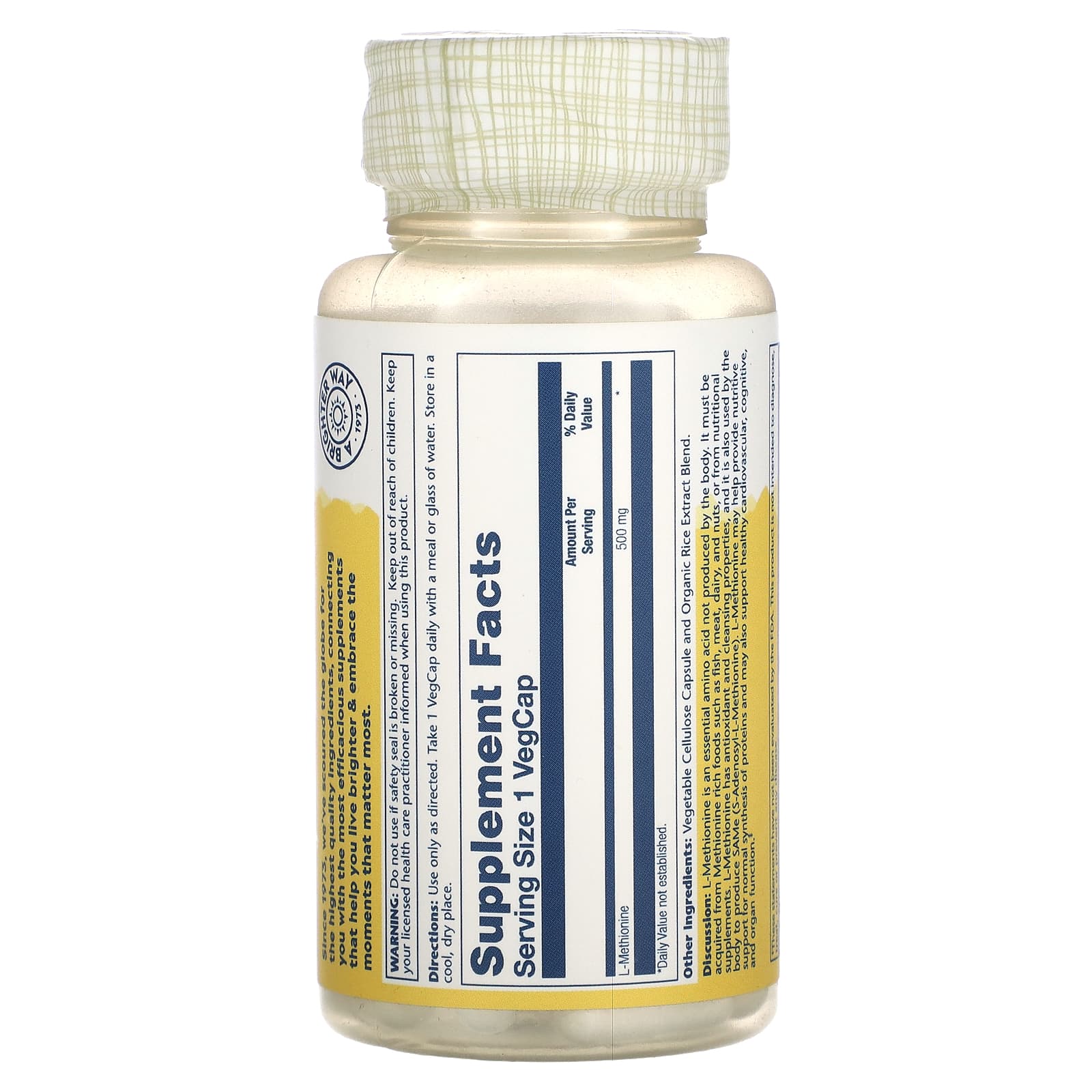 Solaray, L-Methionine, 500 mg, 30 VegCaps - Image 2