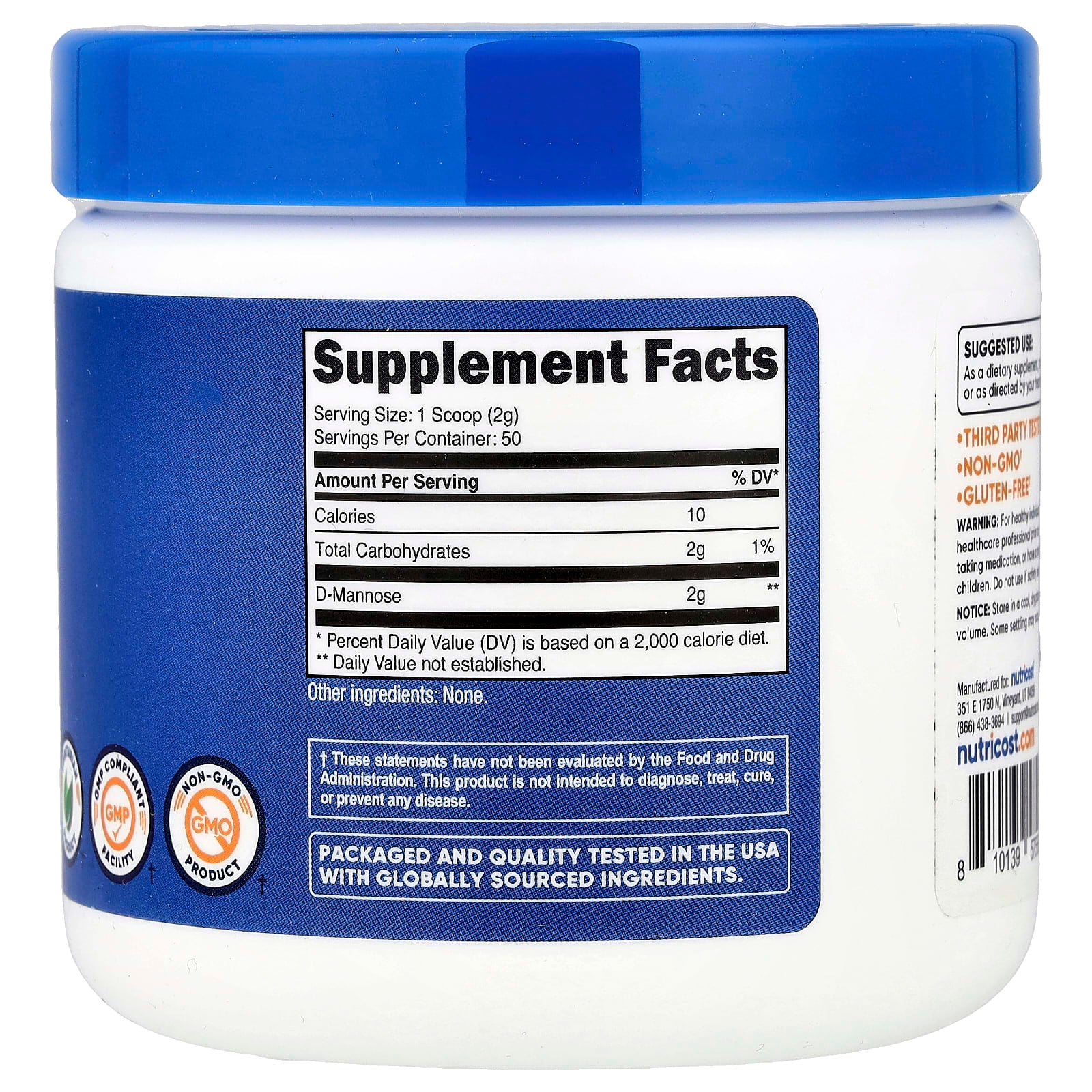 Nutricost, D-Mannose, Unflavored , 3.6 oz (100 g) - Image 2