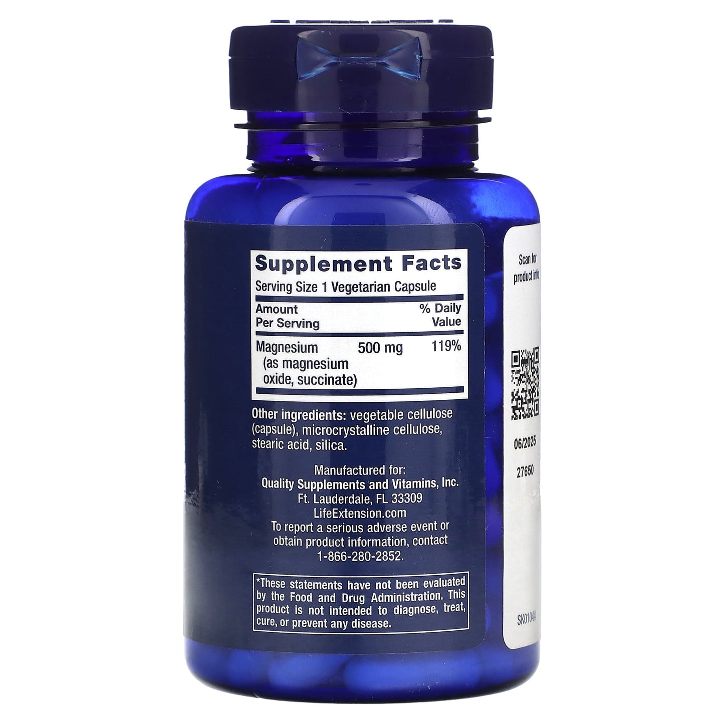 Life Extension, Magnesium Caps , 500 mg, 100 Vegetarian Capsules - Image 2