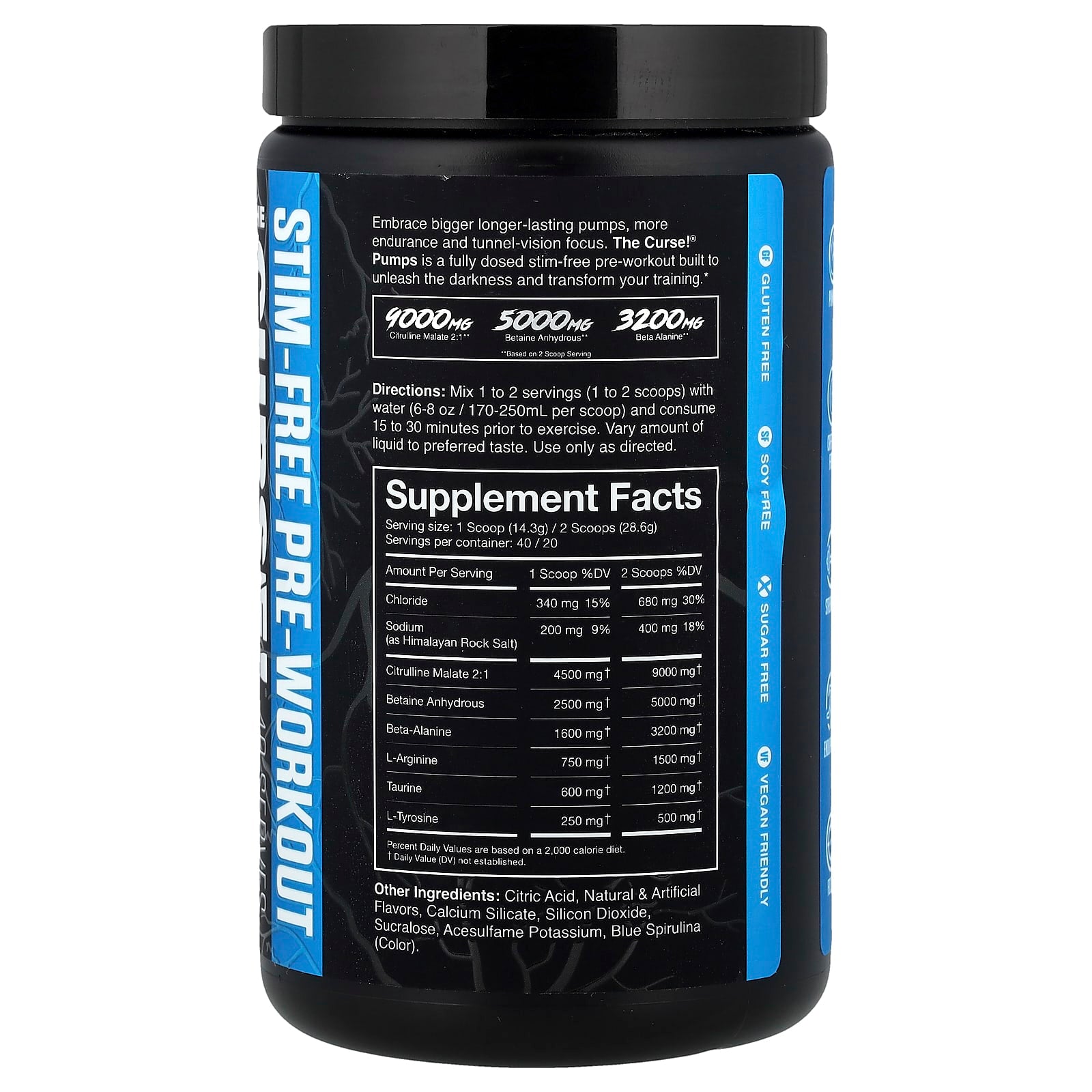 JNX Sports Stim-Free Pump Pre-Workout, Blue Raspberry, 20.2 oz (572g) - Image 2