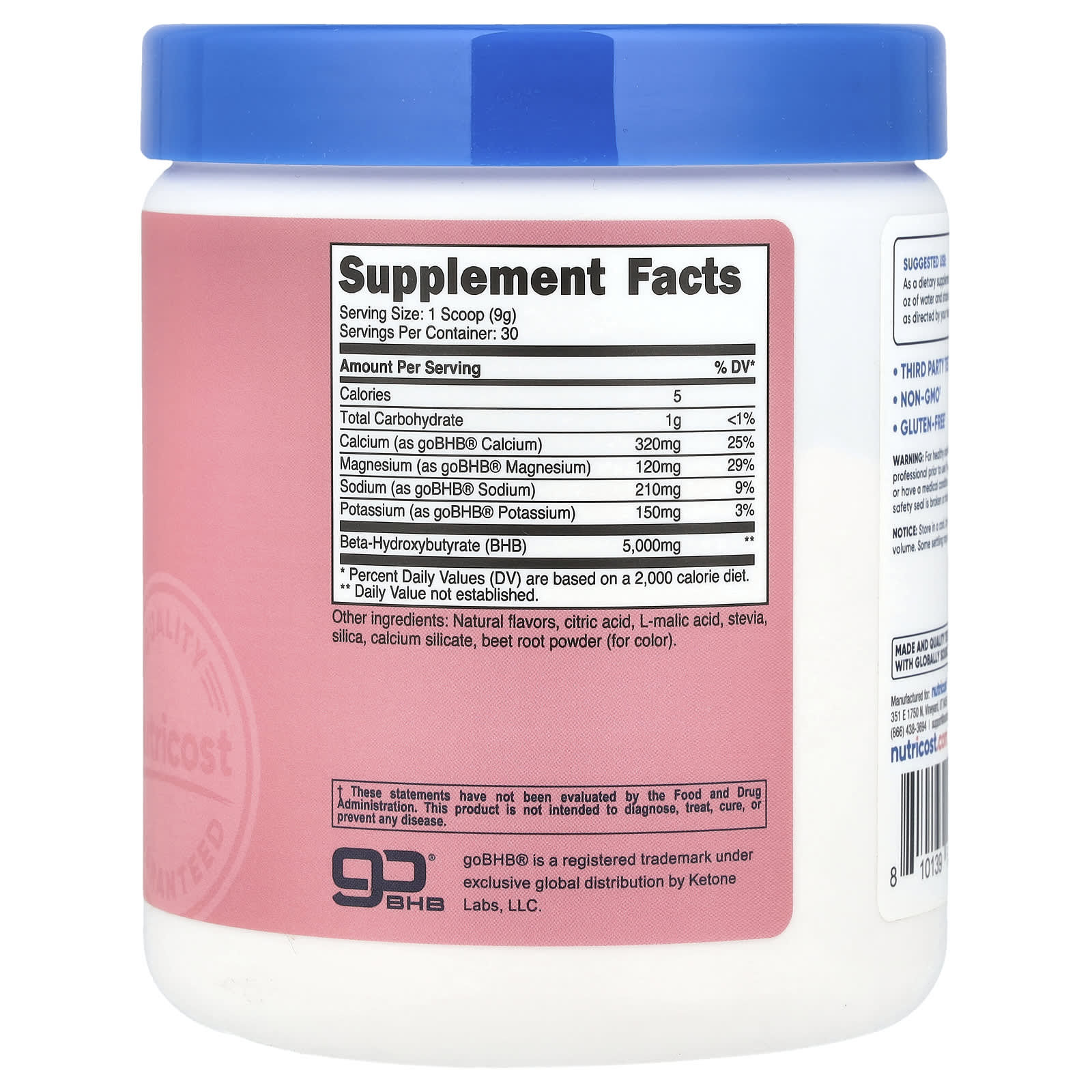 Nutricost, BHB Salts, goBHB®, Strawberry Lemonade, 9.5 oz (267 g) - Image 2