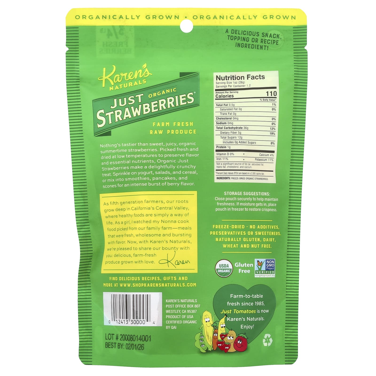 Karen's Naturals, Organic Just Strawberries, 1.2 oz (34 g) - Image 2