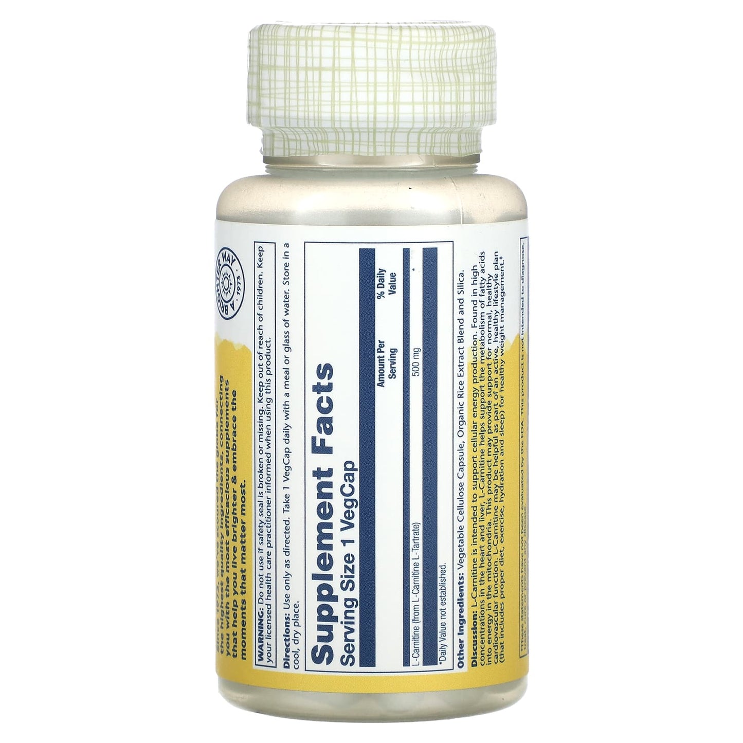 Solaray, L-Carnitine, 500 mg, 30 VegCaps - Image 2