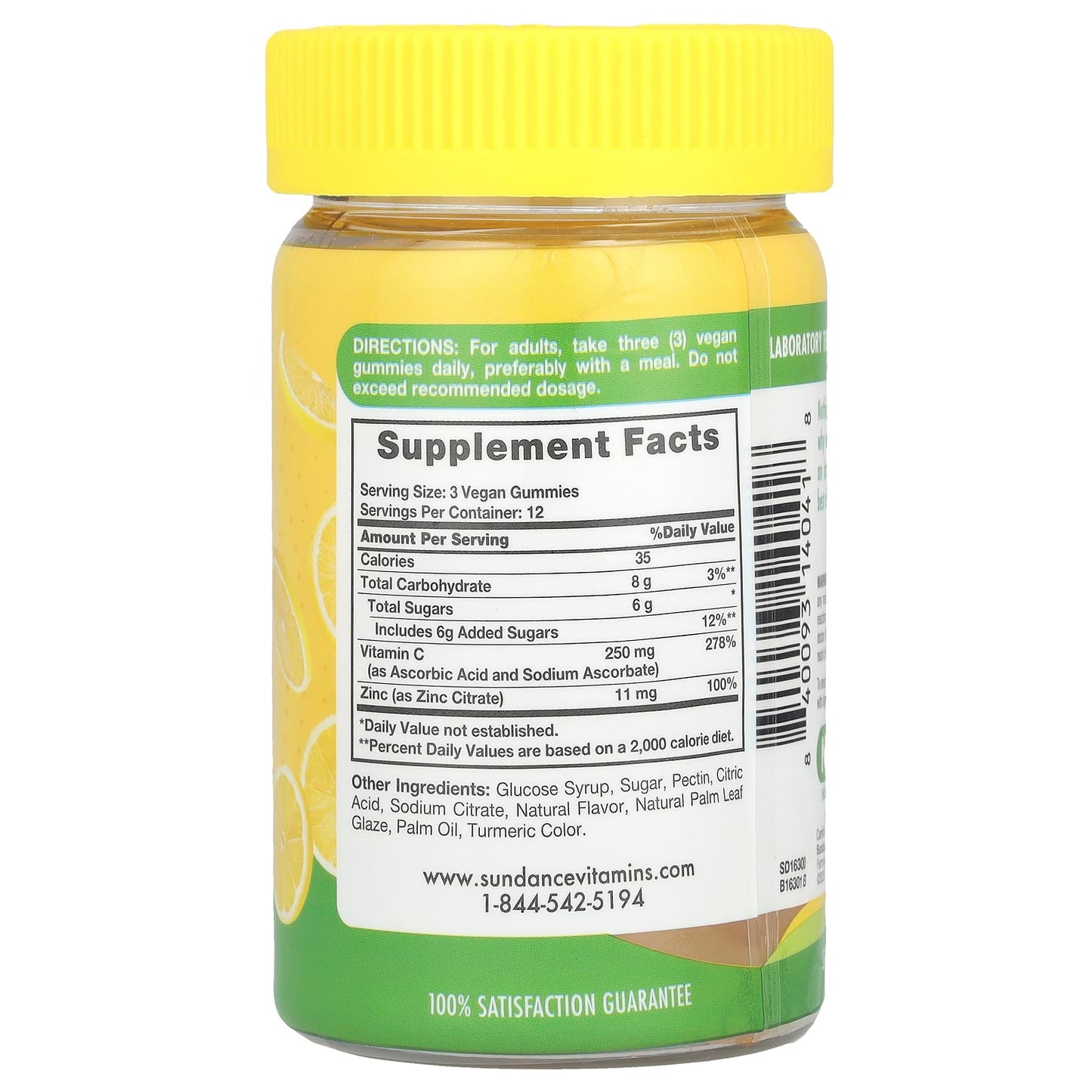 Sundance Vitamins, Vitamin C & Zinc Gummies, Natural Lemon, 36 Vegan Gummies - Image 2