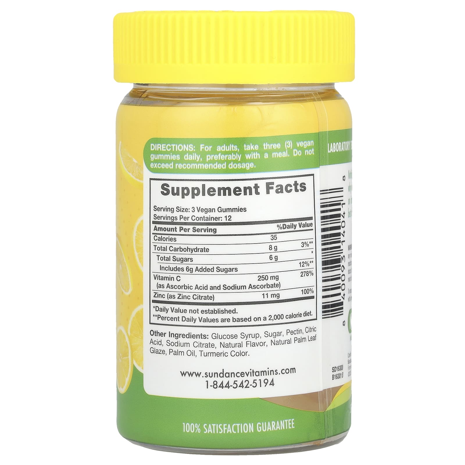 Sundance Vitamins, Vitamin C & Zinc Gummies, Natural Lemon, 36 Vegan Gummies - Image 2