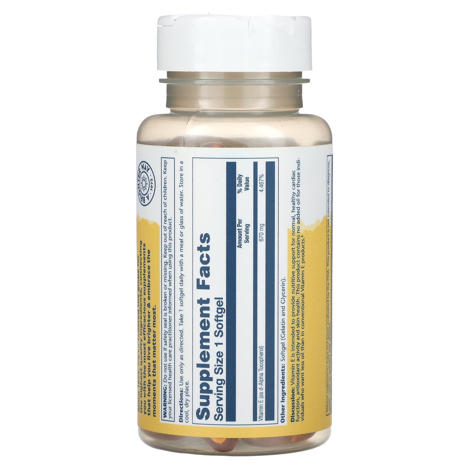 Solaray, Vitamin E, Natural Source, High Potency , 670 mg, 60 Softgels - Image 2