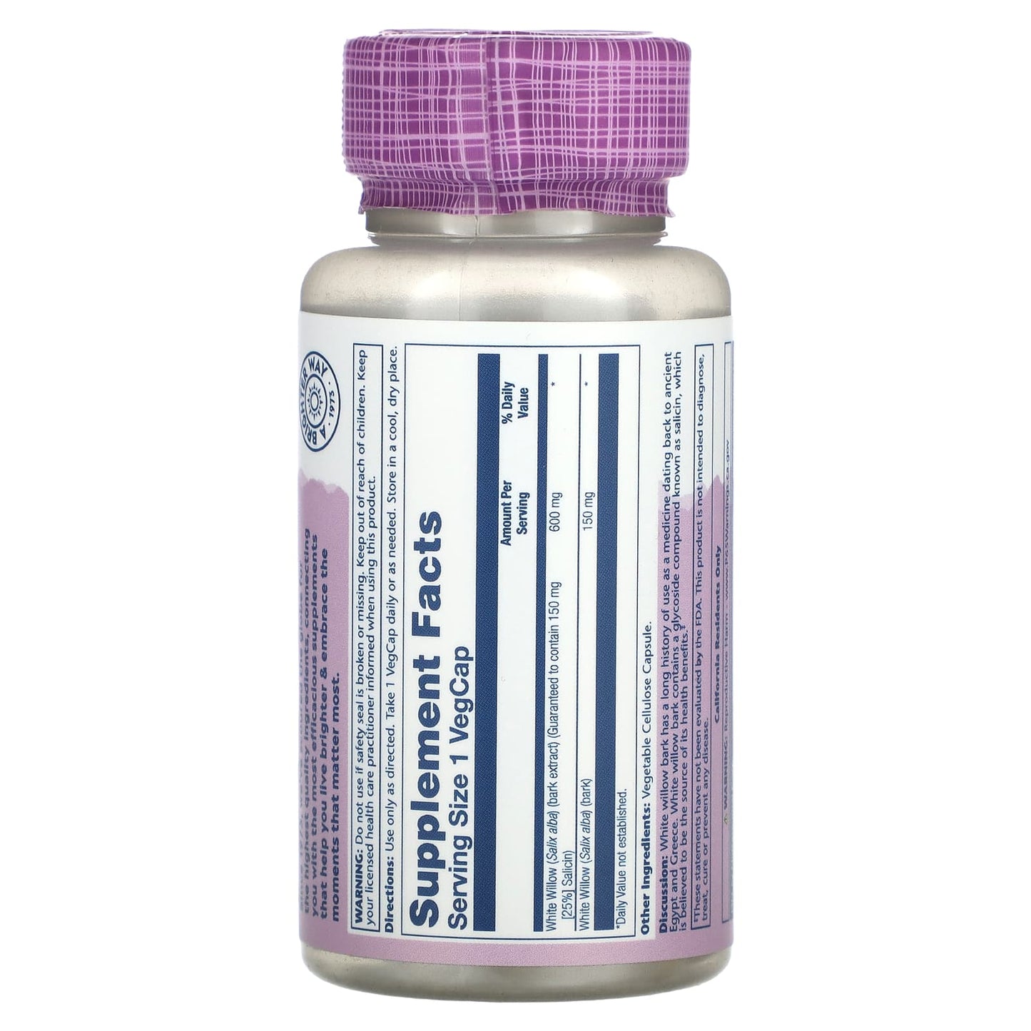 Solaray, Vital Extracts, White Willow, 60 VegCaps - Image 2