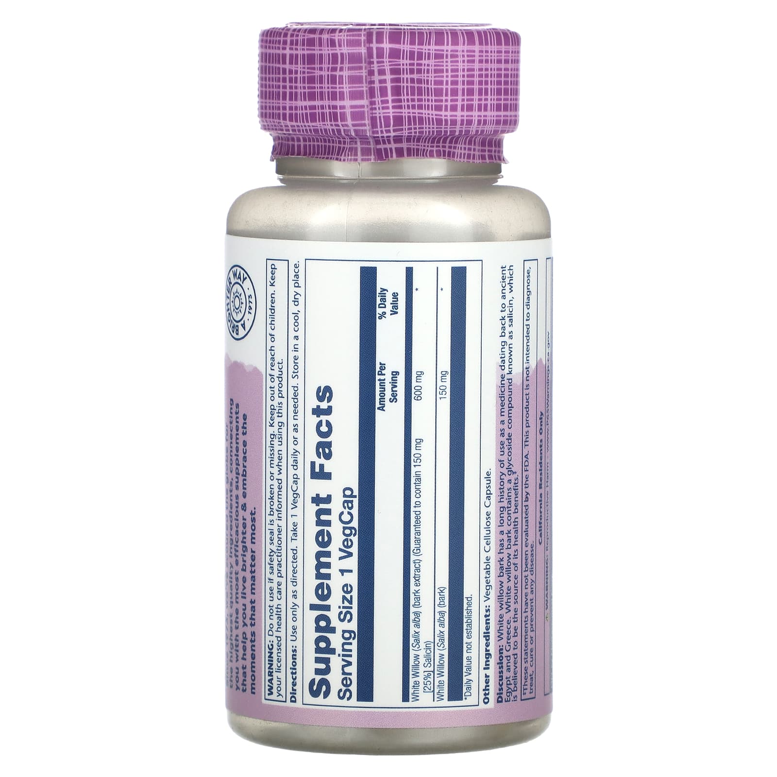 Solaray, Vital Extracts, White Willow, 60 VegCaps - Image 2