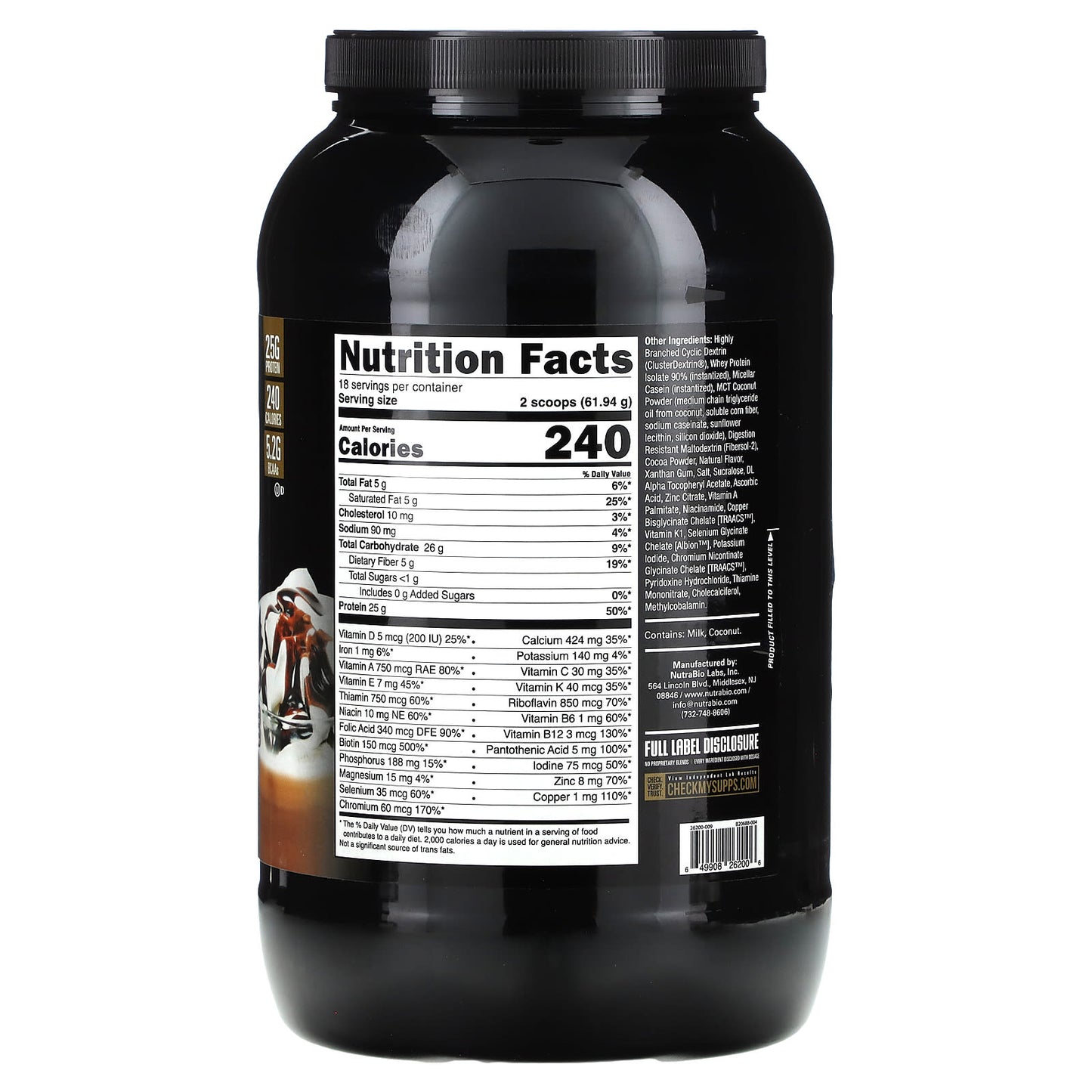 NutraBio, MRP 40:40:20 Meal Replacement, Chocolate Milkshake, 2.5 lb (1,115 g) - Image 2