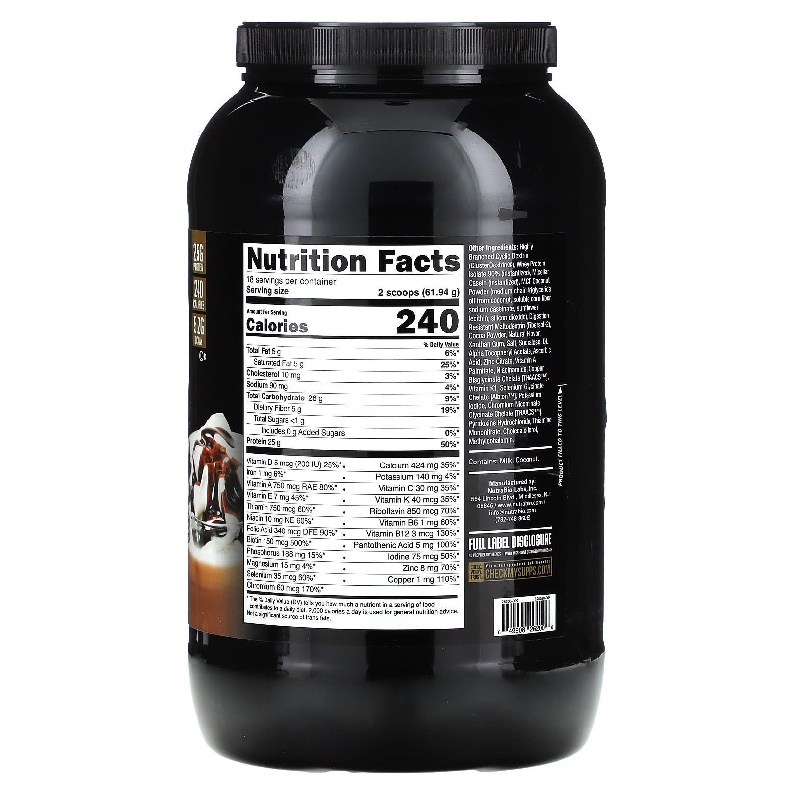 NutraBio, MRP 40:40:20 Meal Replacement, Chocolate Milkshake, 2.5 lb (1,115 g) - Image 2