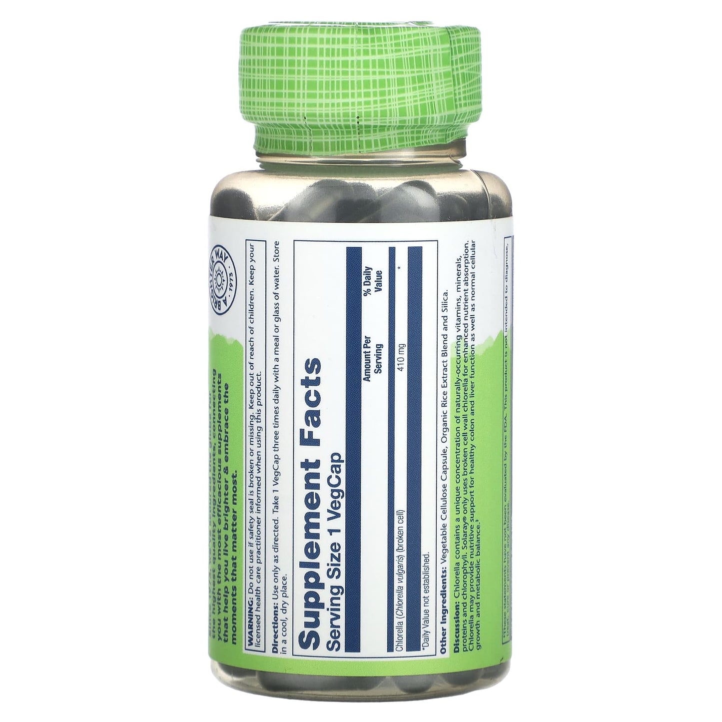 Solaray, True Herbs, Broken Cell Chlorella, 410 mg, 100 Vegcaps - Image 2