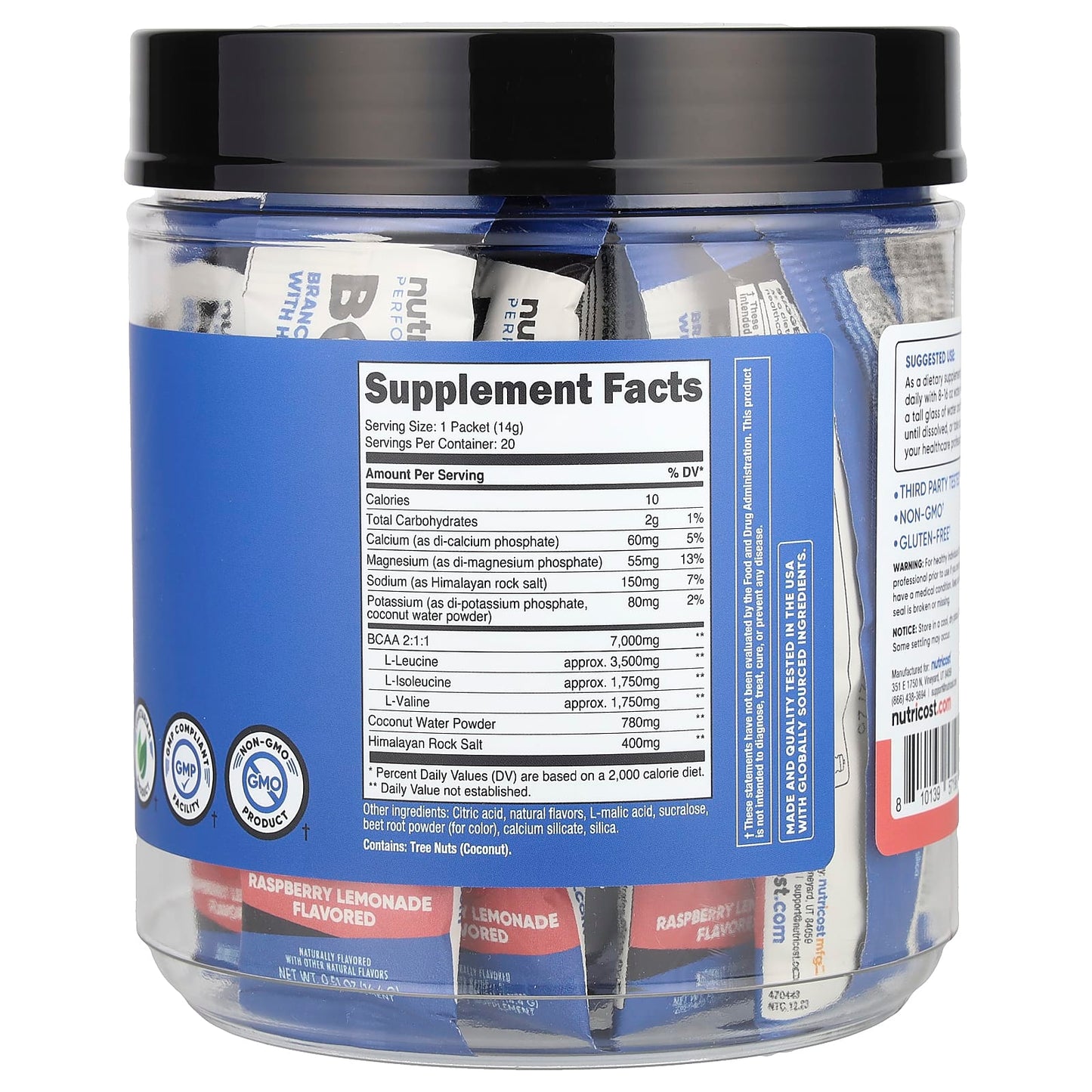 Nutricost, Performance, BCAA+, Raspberry Lemonade, 20 Packets, 0.5 oz (14 g) Each - Image 2