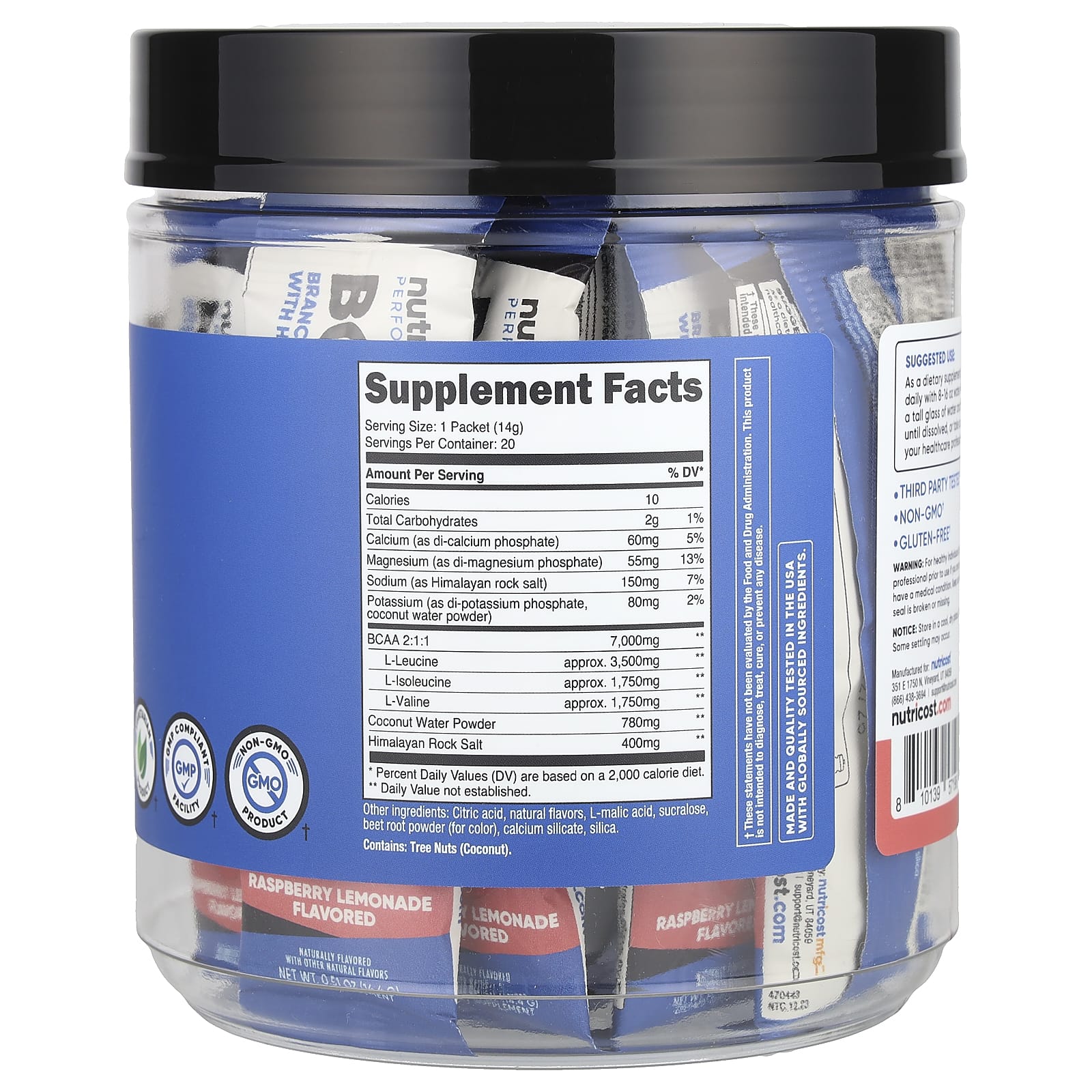 Nutricost, Performance, BCAA+, Raspberry Lemonade, 20 Packets, 0.5 oz (14 g) Each - Image 2