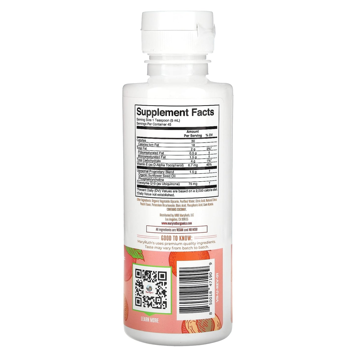 MaryRuth's, CoQ10 Liposomal, Citrus Peach, 7.6 fl oz (225 ml) - Image 2
