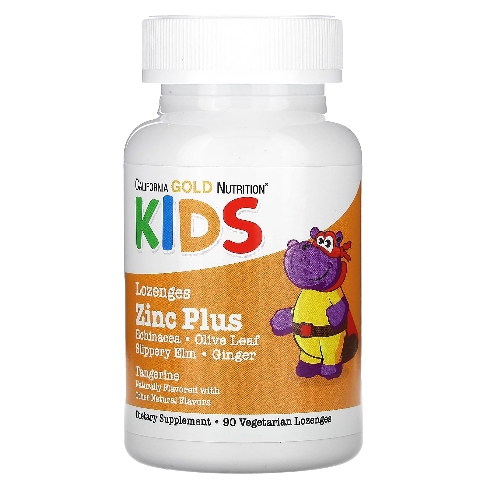 California Gold Nutrition Kids Zinc Lozenges for Immune Support 90 Tangerine Lozenges - Image 1