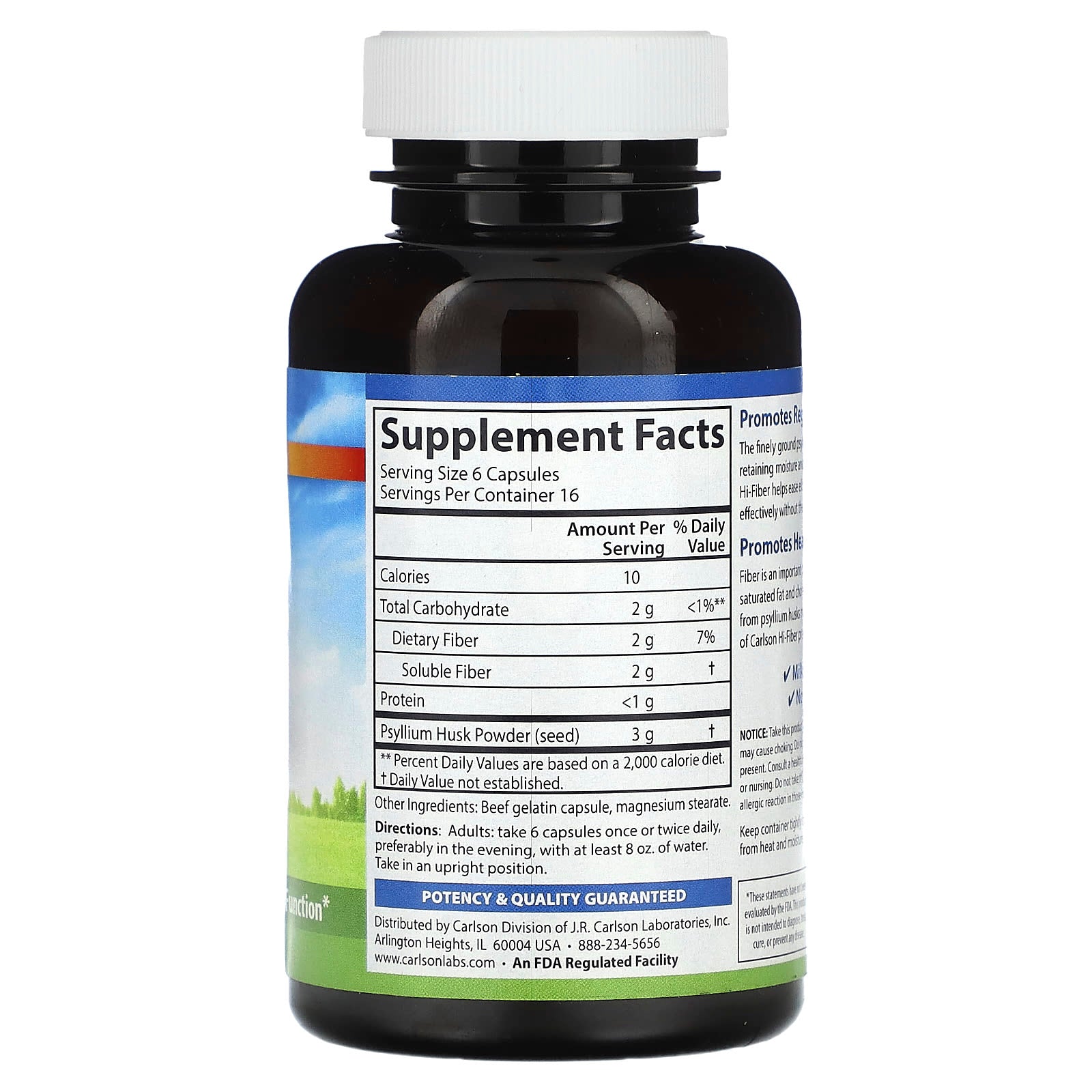 Carlson Hi-Fiber Psyllium Husk Capsules for Regularity & Heart Health - Image 2