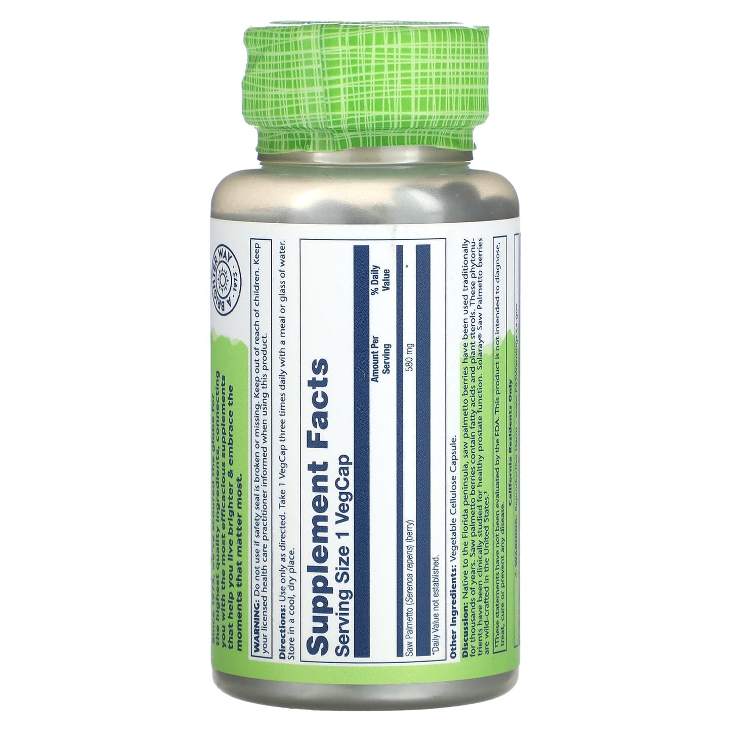 Solaray, True Herbs, Saw Palmetto, 580 mg, 100 Vegcaps - Image 2